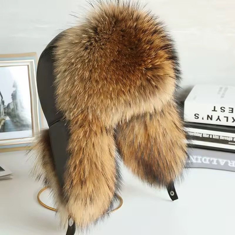Other Real Raccoon Fur Natural Winter Russian Ushanka Trapper Hat Size ONE SIZE - 1 Thumbnail