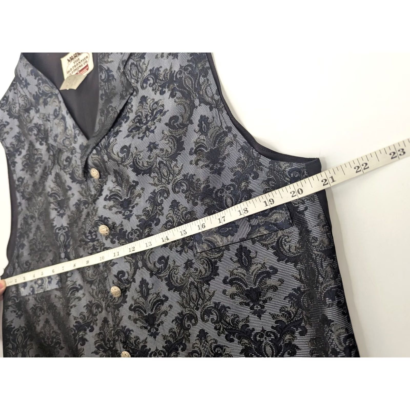 Vintage VINTAGE The Old Frontier Clothing Co Floral Vest Men's Large Gray Navy Button USA Western 80s Slim Regular Buttoned Vest Mens Size US L / EU 52-54 / 3 - 6 Thumbnail
