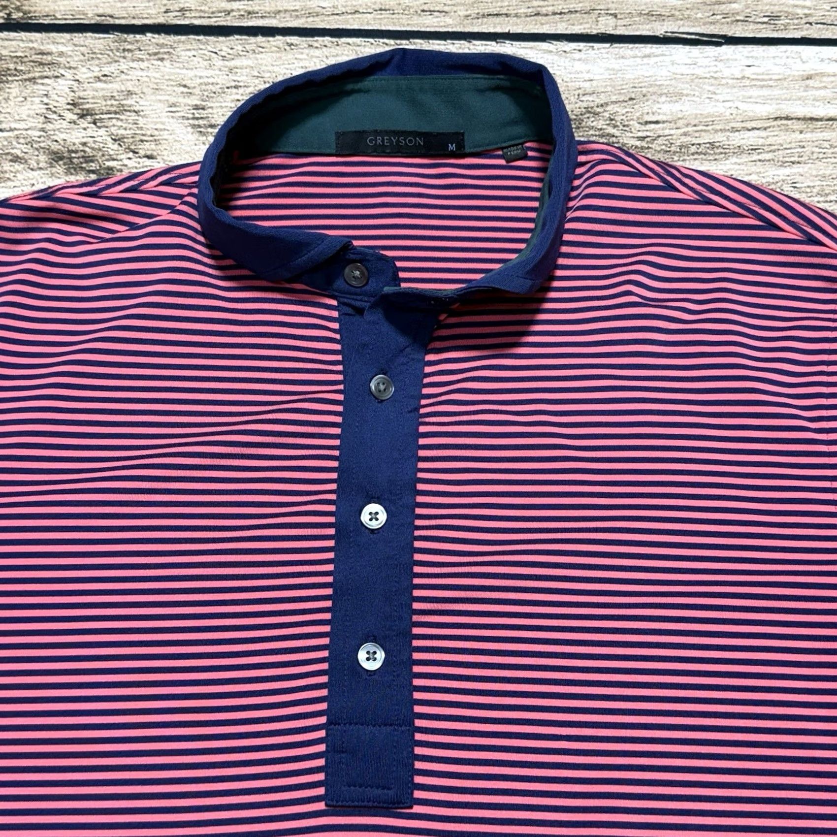 Vintage Greyson Polo Shirt Mens M Pink Blue Striped Wolf Logo Golf Club Stretch Shirt Size US M / EU 48-50 / 2 - 2 Thumbnail