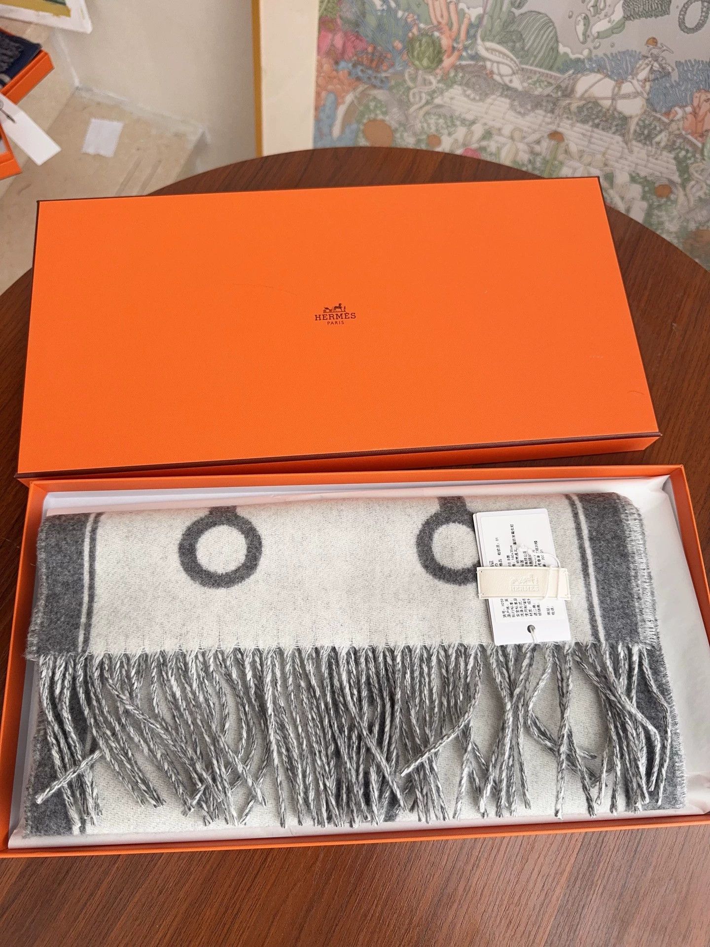 Hysteric Glamour Hermes CasaqueMors Cashmere Scarf Ivory/Medium Gray Size ONE SIZE - 1 Thumbnail