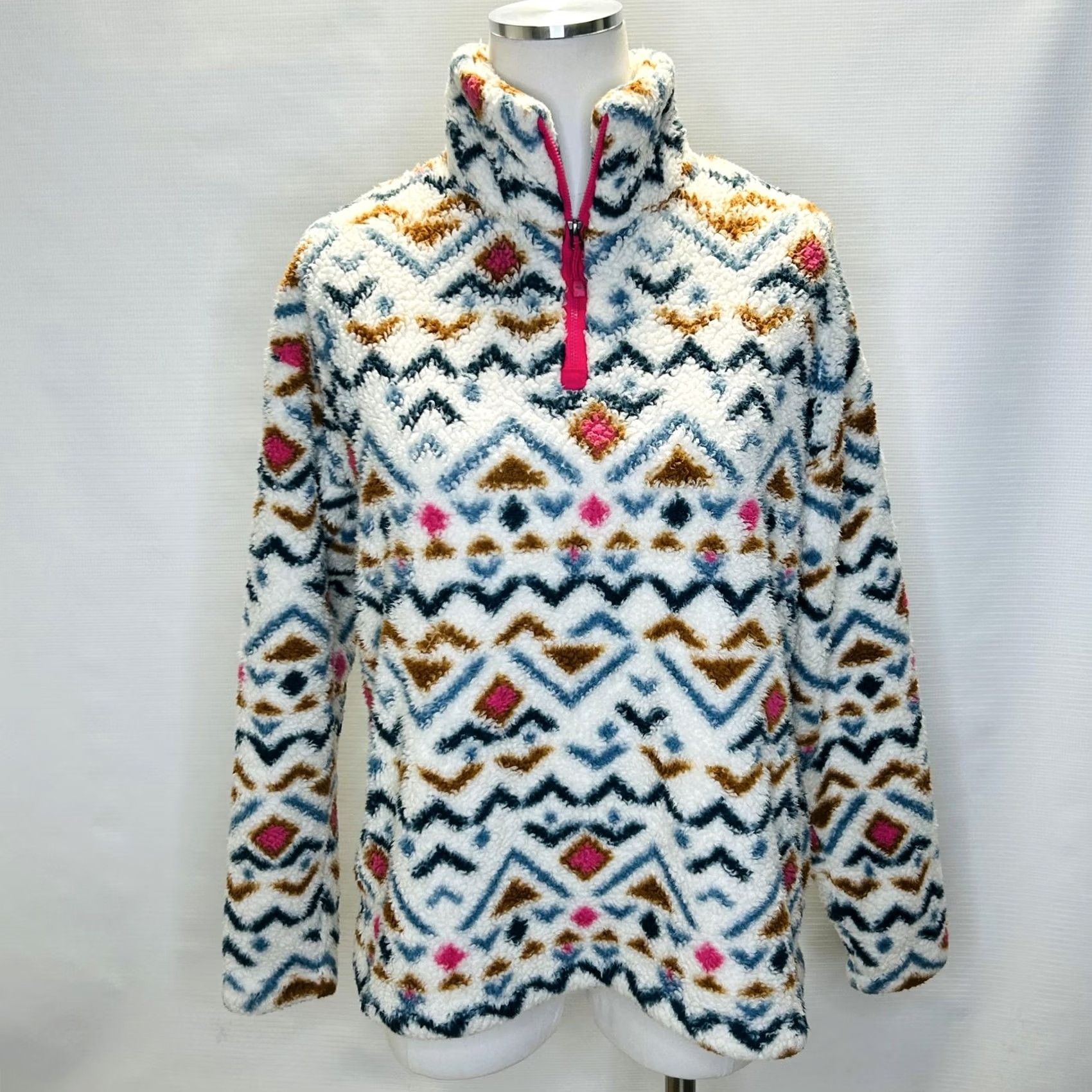 Eddie Bauer VINTAGE Eddie Bauer Pullover Womens Large White Aztec Fleece 1/4 Zip Pattern Cozy Warm Size L / US 10 / IT 46 - 3 Thumbnail