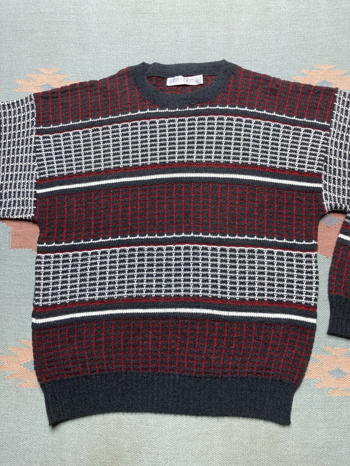 Vintage 80s acrylic knit sweater Jantzen pullover windowpane USA XL Size US XL / EU 56 / 4 - 2 Thumbnail