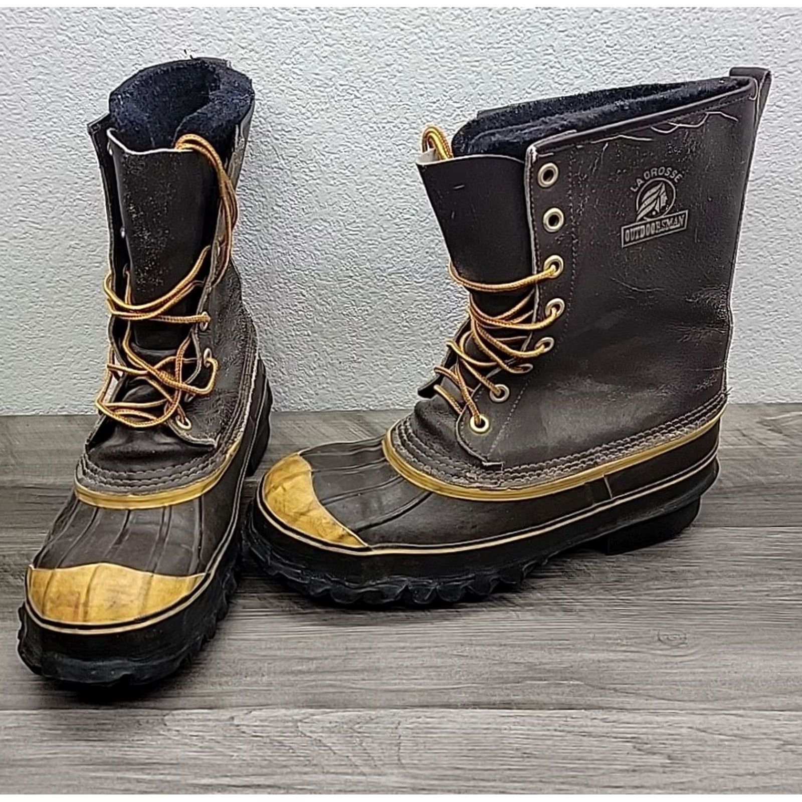Vintage LaCrosse Outdoorsman Winter Wooly Steel Toe Insulated Safety Work Boots Mens 8 Brown Yellow Leather Rubber Mid-Calf Size US 8 / EU 41 - 2 Thumbnail