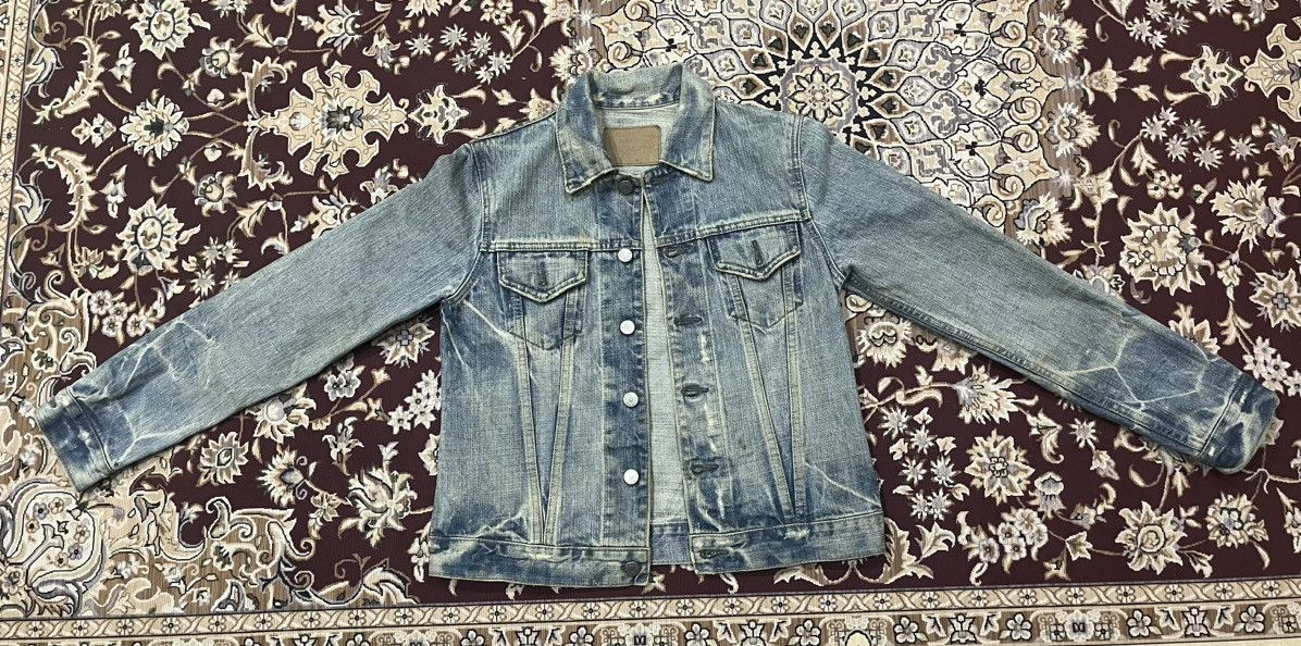 OMNIGOD Vintage Domingo Omnigod Distressed Stain Denim Jacket Size XS / US 0-2 / IT 36-38 - 1 Thumbnail