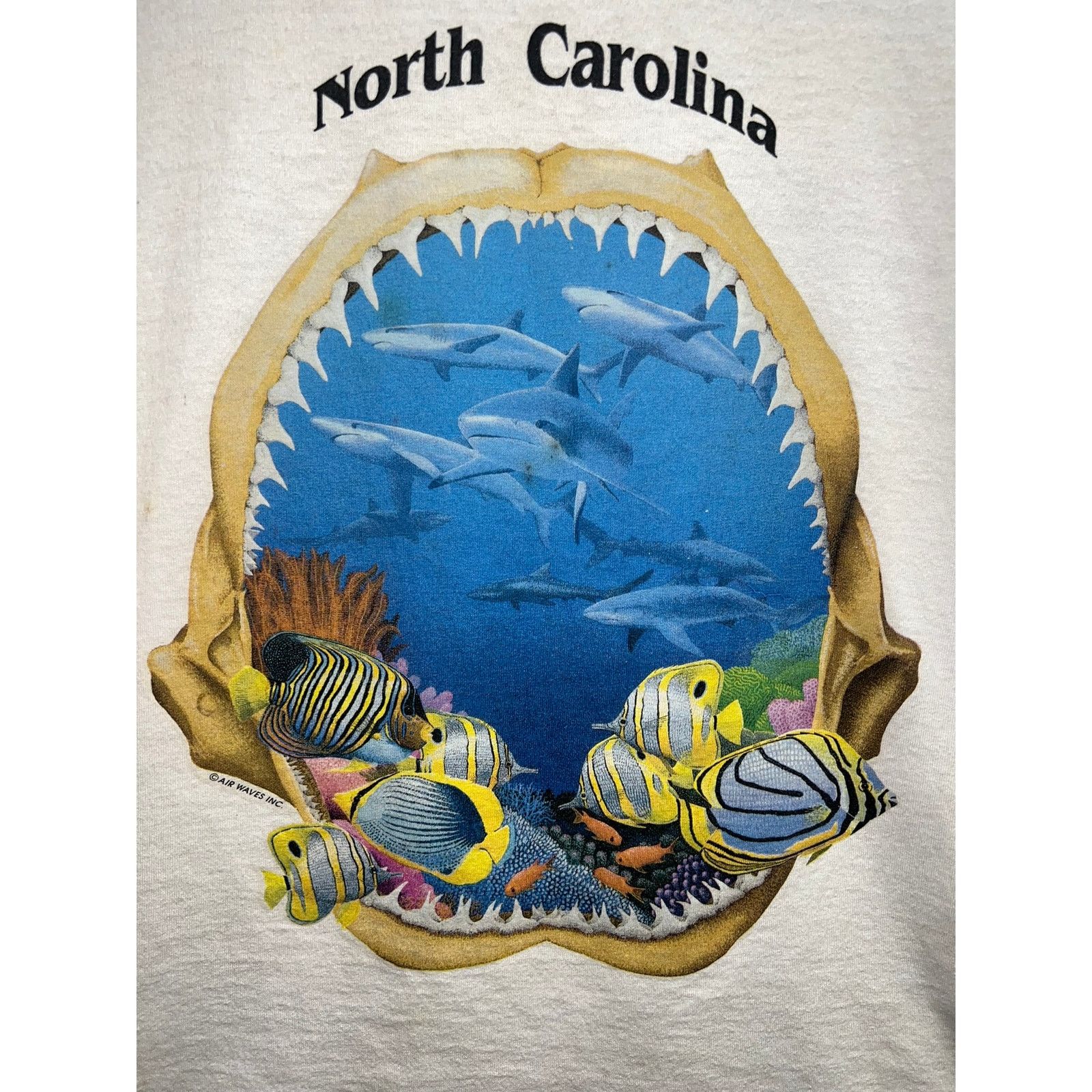 Jerzees Vintage North Carolina Ocean Shirt Fish Shark Stained Paint Size US XL / EU 56 / 4 - 2 Thumbnail