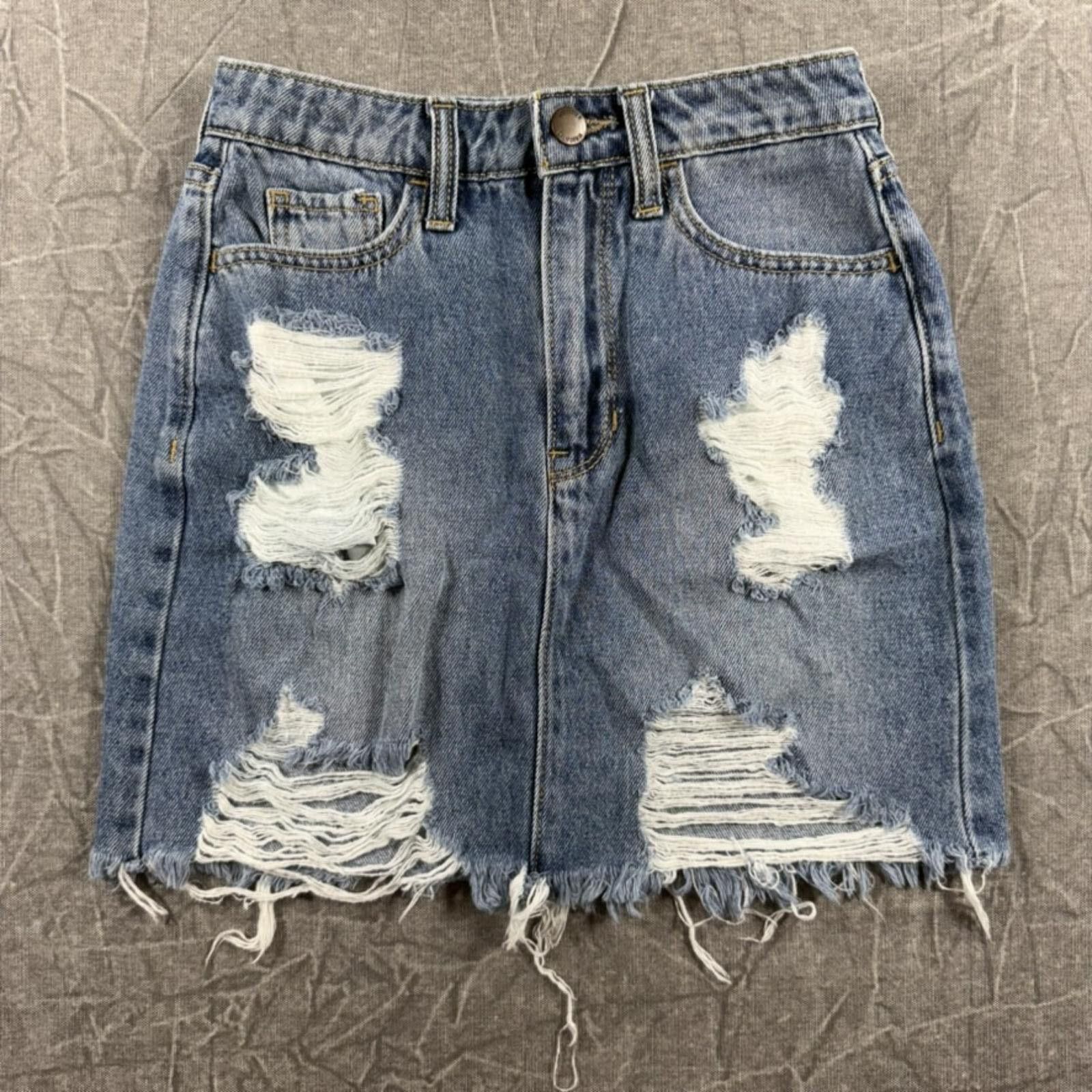 Hollister Hollister Skirt Women's 0 Blue Ultra High Rise Distressed Size 23" - 1 Thumbnail