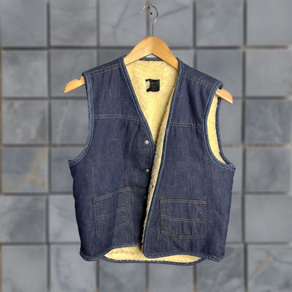 Denime VINTAGE Roebucks Vest Mens Medium Blue Denim Sherpa Lined Western Workwear 70s Size US M / EU 48-50 / 2 - 1 Thumbnail