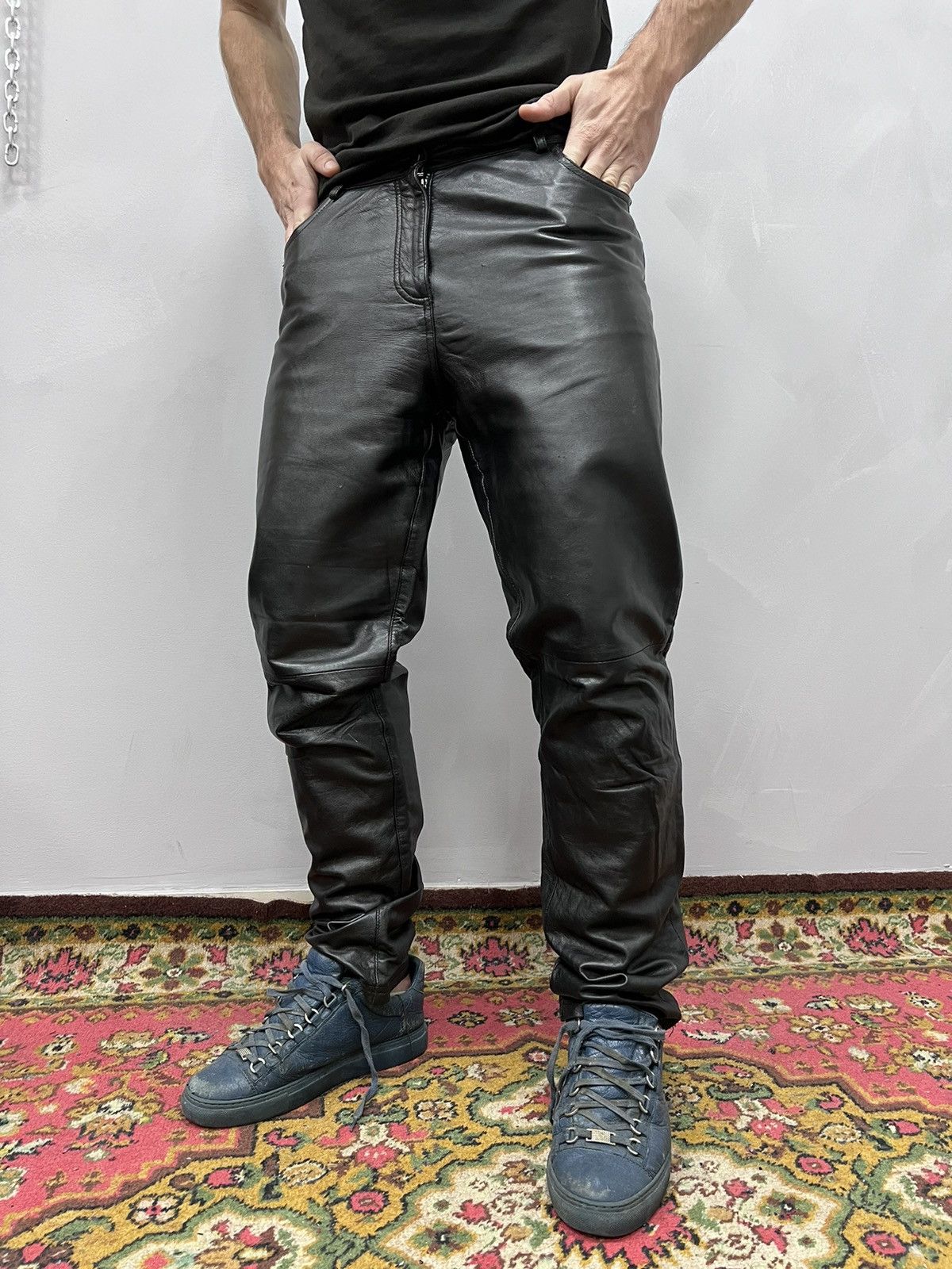 ARCHIVE 90's Black Leather Pants Kanye vibe HARLEY DAVIDSON