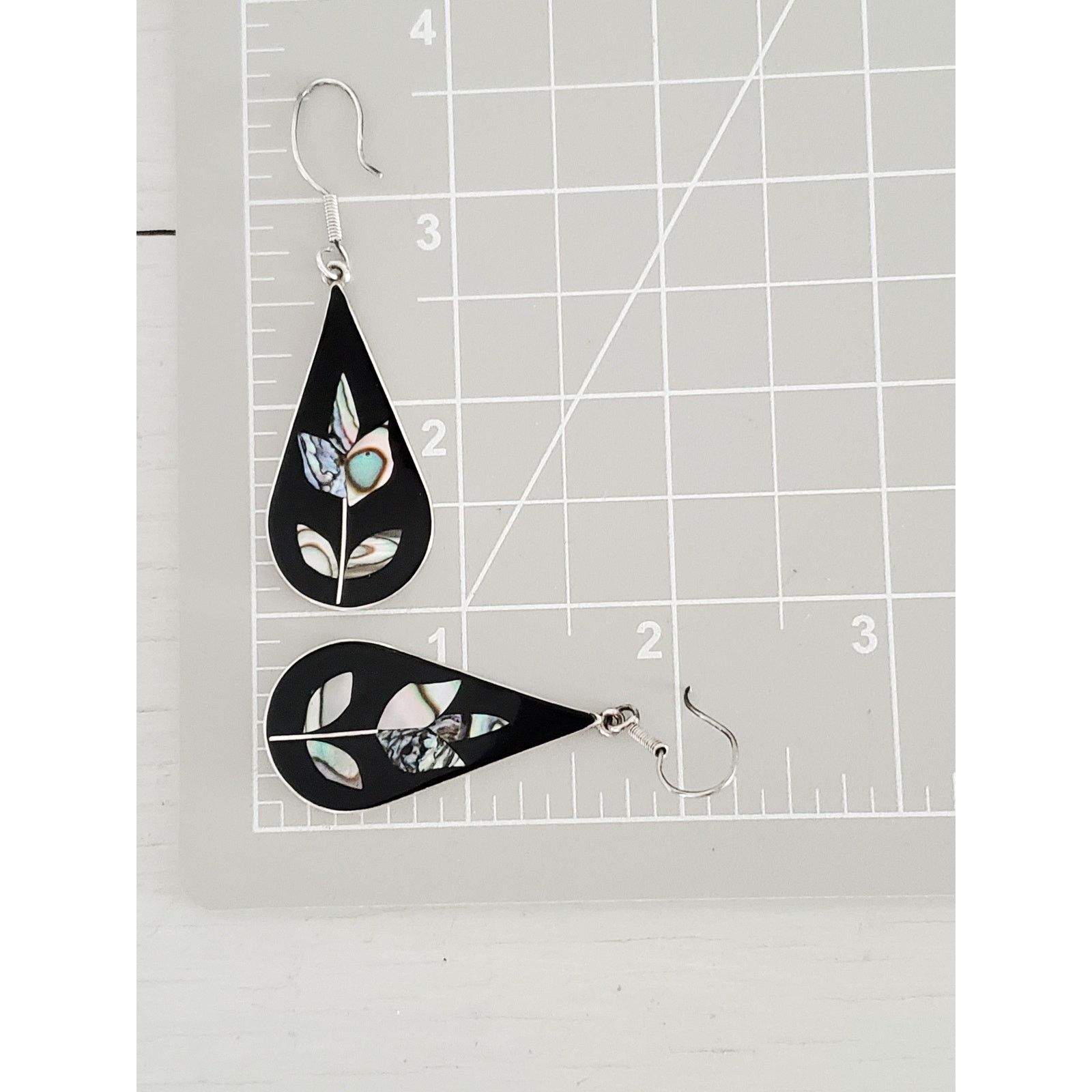 Other Sterling Silver Black Enamel & Abalone Shell Dangle Earrings Size ONE SIZE - 5 Thumbnail
