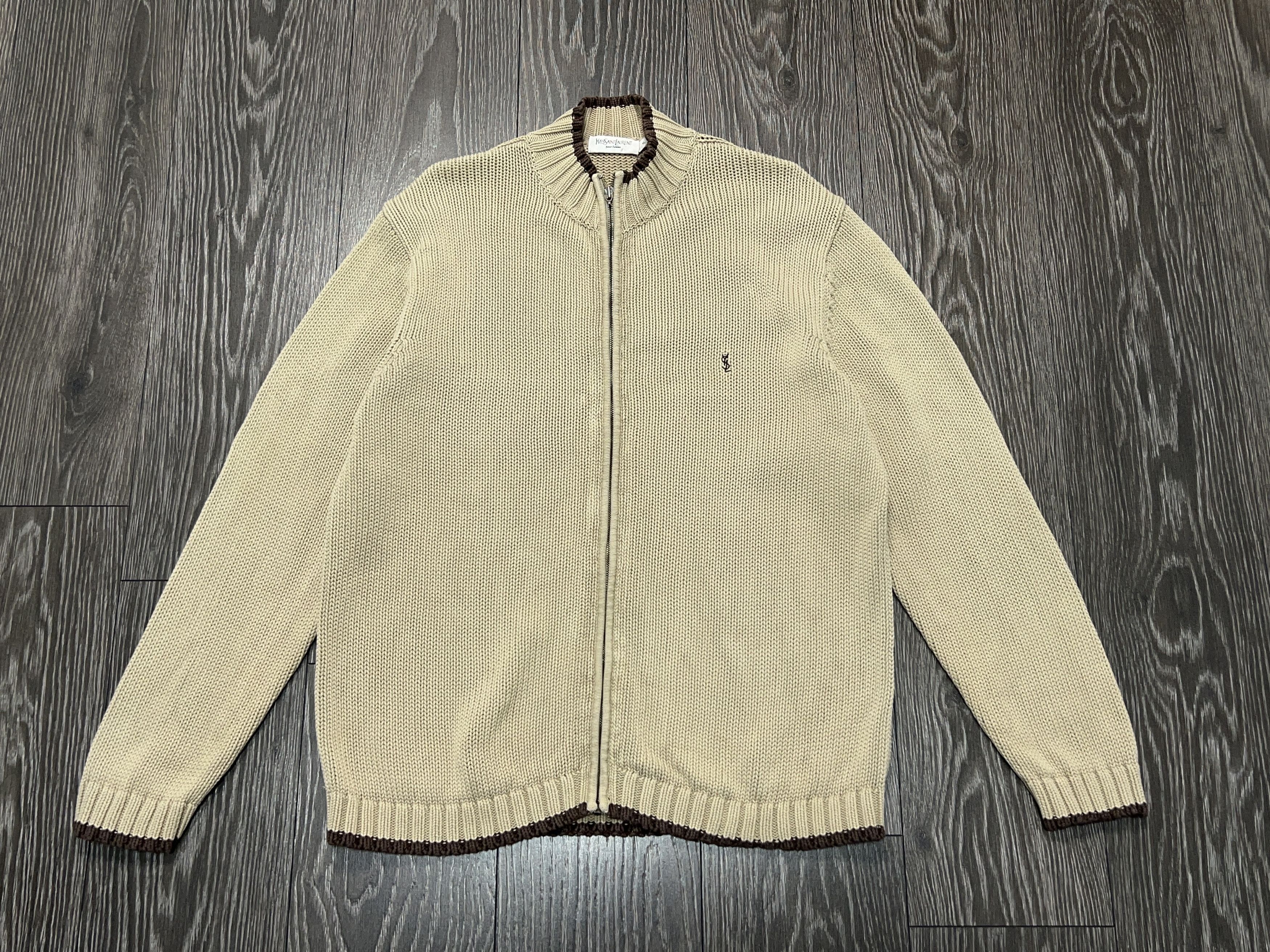 Yves Saint Laurent Vintage YSL Knit Cardigan Cotton Zip Sweater Size XL Size US XL / EU 56 / 4 - 1 Thumbnail