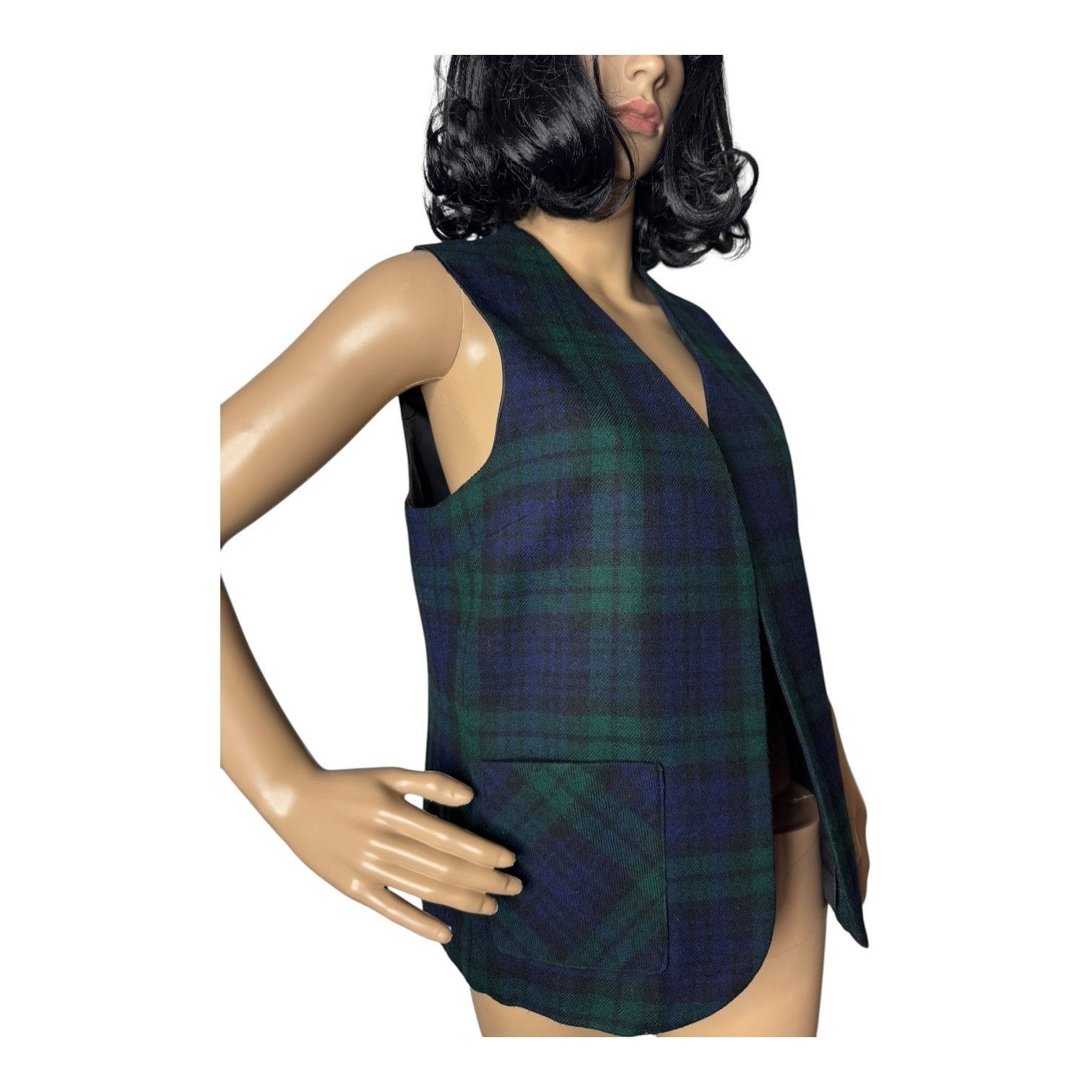 Vintage Vtg Plaid Green wool open front pocketed vest lined medium Size M / US 6-8 / IT 42-44 - 13 Thumbnail