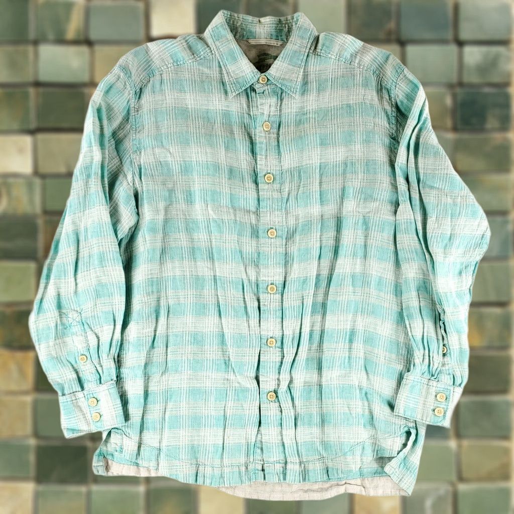 Tommy Bahama Tommy Bahama Button-Up Shirt Linen Long Sleeve Plaid Green White Mens L Size US L / EU 52-54 / 3 - 1 Thumbnail