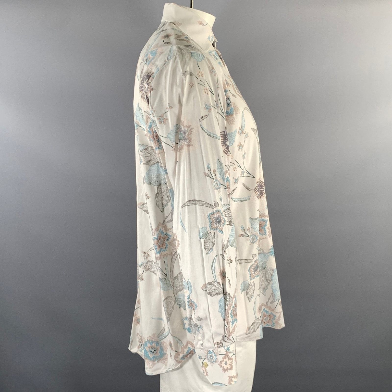 Etro ETRO Size XL White Blue Brown Floral Long Sleeve Shirt Size US XL / EU 56 / 4 - 3 Thumbnail