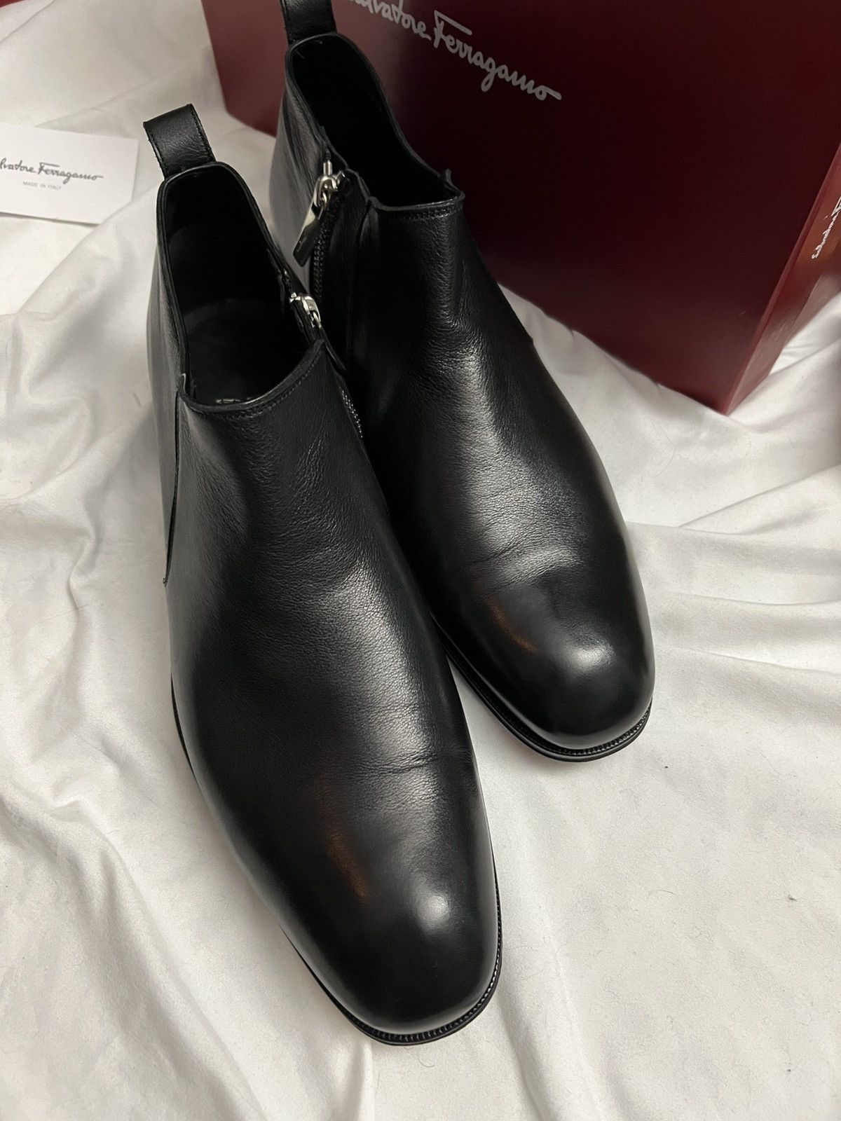 Salvatore Ferragamo LINK NERO CALF ALL LEATHER ANKLE BOOT Size US 10.5 / EU 43-44 - 2 Thumbnail