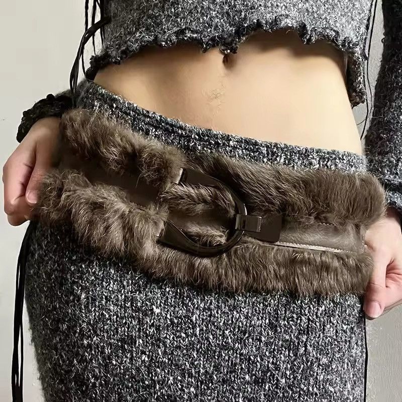 Japanese Brand × Leather 85 Cm Faux Fur Patchwork Pu Leather Belt Size ONE SIZE - 2 Thumbnail