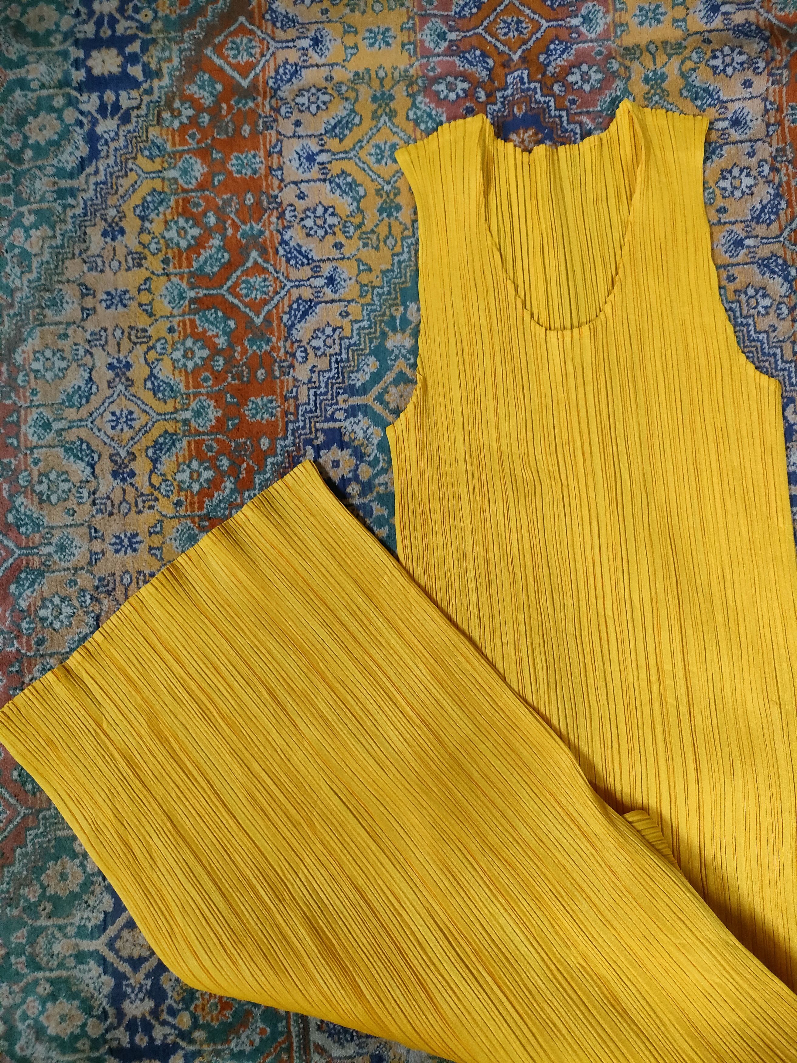 Issey Miyake × Pleats Please Issey Miyake Pleats Please Sleeveless Mustard Dress Size S / US 4 / IT 40 - 6 Thumbnail