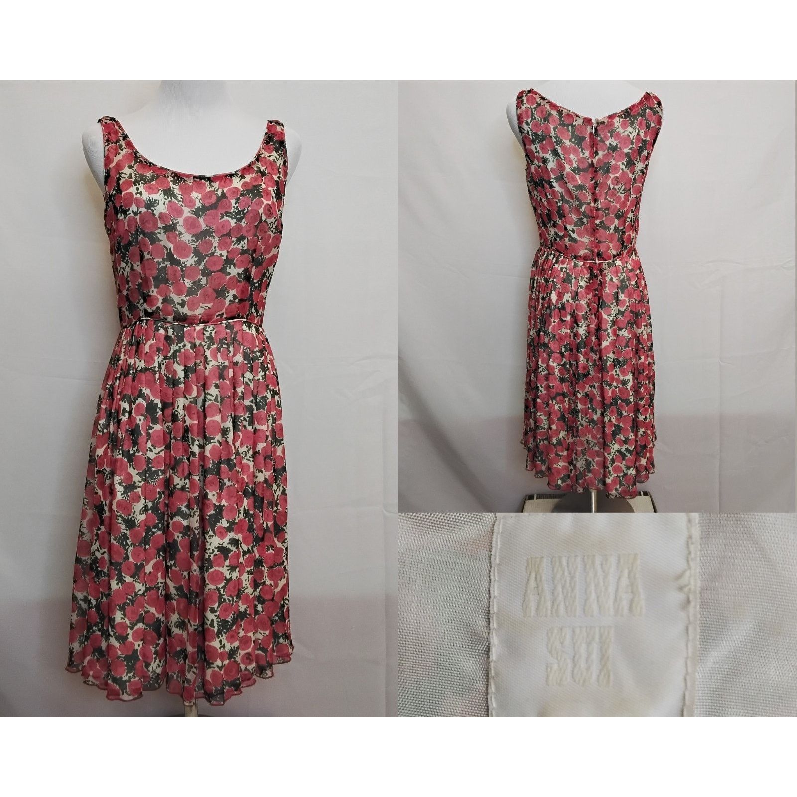 Anna Sui Anna Sui Fit and Flare Dress Women's 6 Red/White Rose Print Size M / US 6-8 / IT 42-44 - 1 Thumbnail