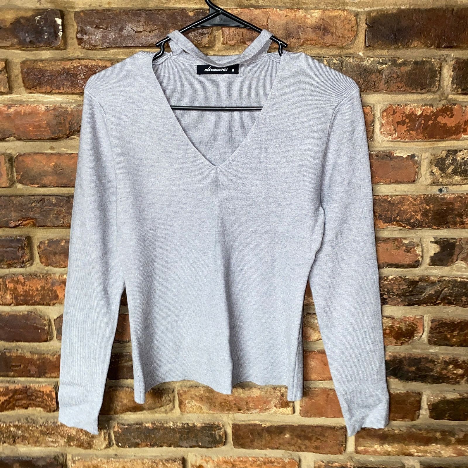 Other Olivaceous Gray Knit Pullover Choker V-Neck Sweater Medium Size M / US 6-8 / IT 42-44 - 1 Thumbnail