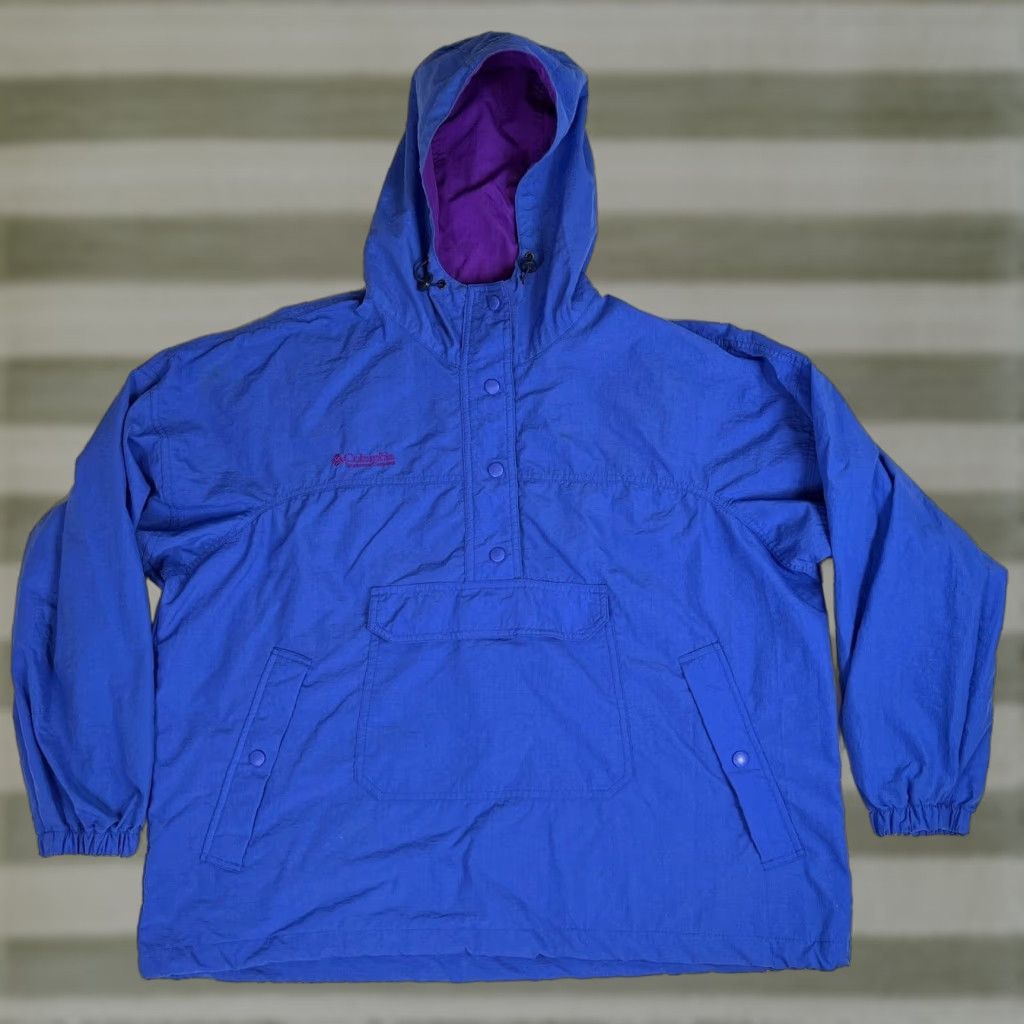 Vintage Columbia Women’s Vintage 90s Anorak Windbreaker Jacket XL Blue Hooded Pockets 90s Style Mens Womens Boys Girls Size XL / US 12-14 / IT 48-50 - 1 Thumbnail
