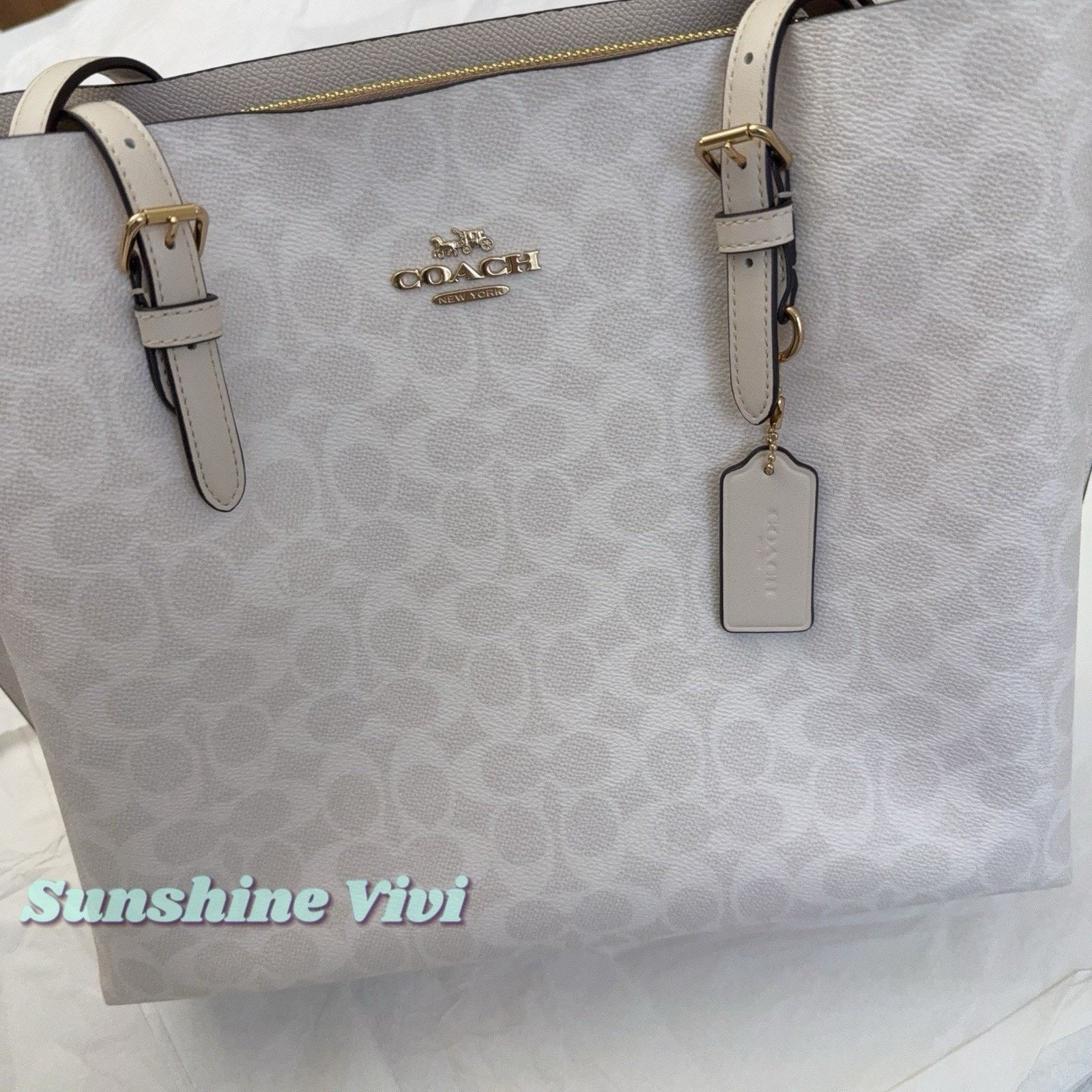 Coach NWT Coach Mollie Tote Bag Large Signature CV967 White /Chalk Size ONE SIZE - 2 Thumbnail