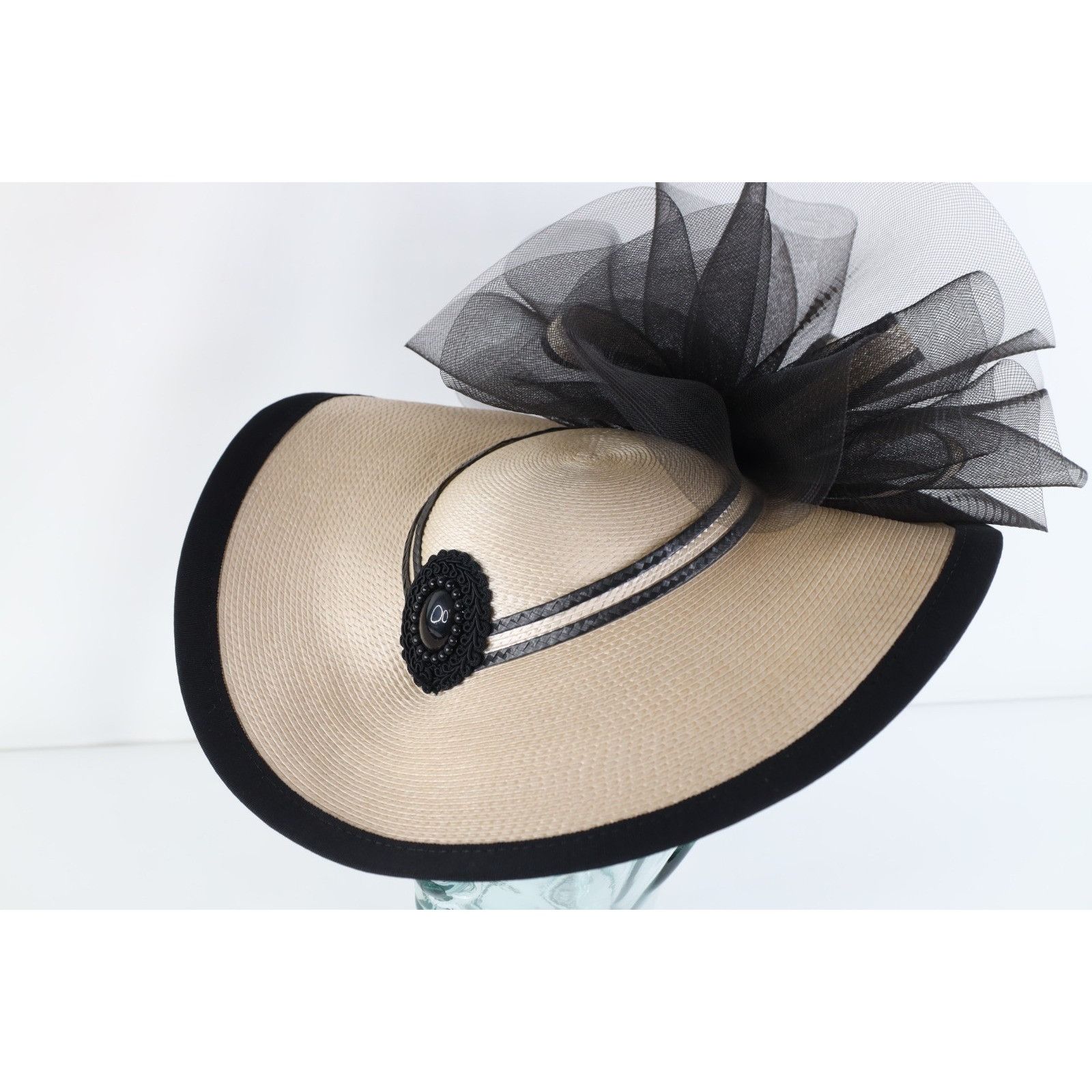 Vintage Vintage 80s 90s Wide Brim Brooch Kentucky Derby Church Hat Size ONE SIZE - 1 Thumbnail
