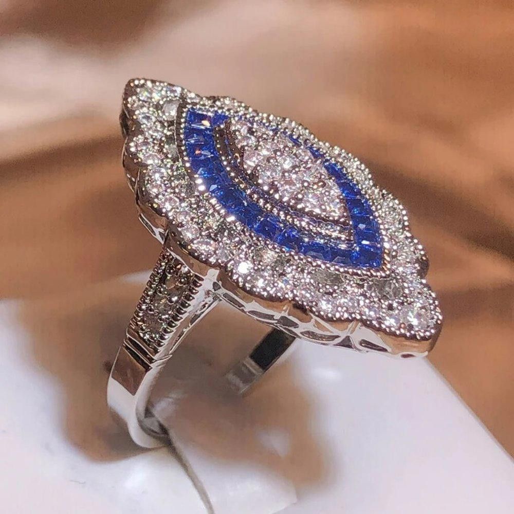 Designer Vintage 2.35CT White & Blue Sapphire Art Deco Ring - Size 7 Size ONE SIZE - 3 Thumbnail