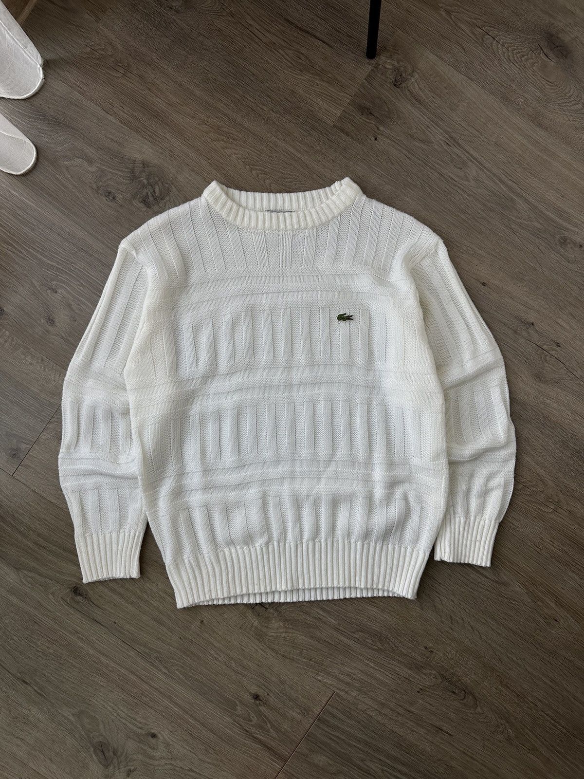 Lacoste Vintage Lacoste White Ribbed Knit Sweater Size US M / EU 48-50 / 2 - 4 Thumbnail