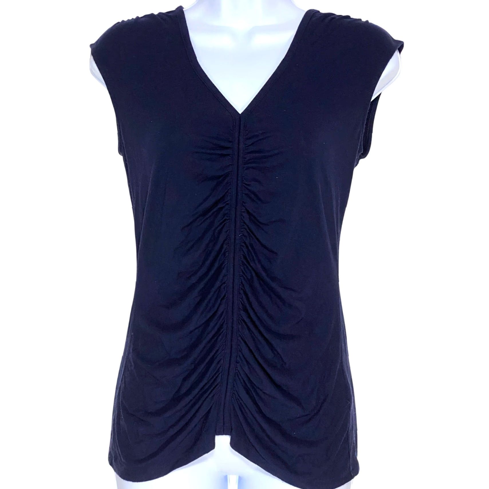 White House Black Market WHBM Cinched Ruched Sleeveless Blouse Shell Top Womens XS V Neck Dressy Career Blouse Size XS / US 0-2 / IT 36-38 - 2 Thumbnail