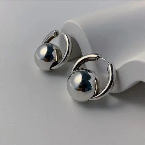 Jewelry Silver Color Ball Earrings Size ONE SIZE - 3 Thumbnail