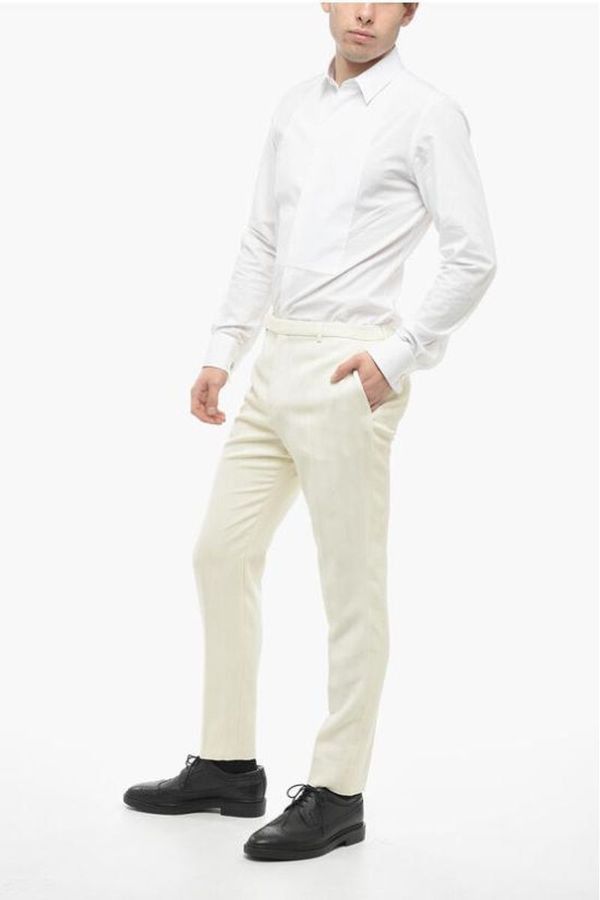 Saint Laurent Paris o1s1wg111124 Fitted Pants in Striped Wool in White Size US 34 / EU 50 - 6 Thumbnail