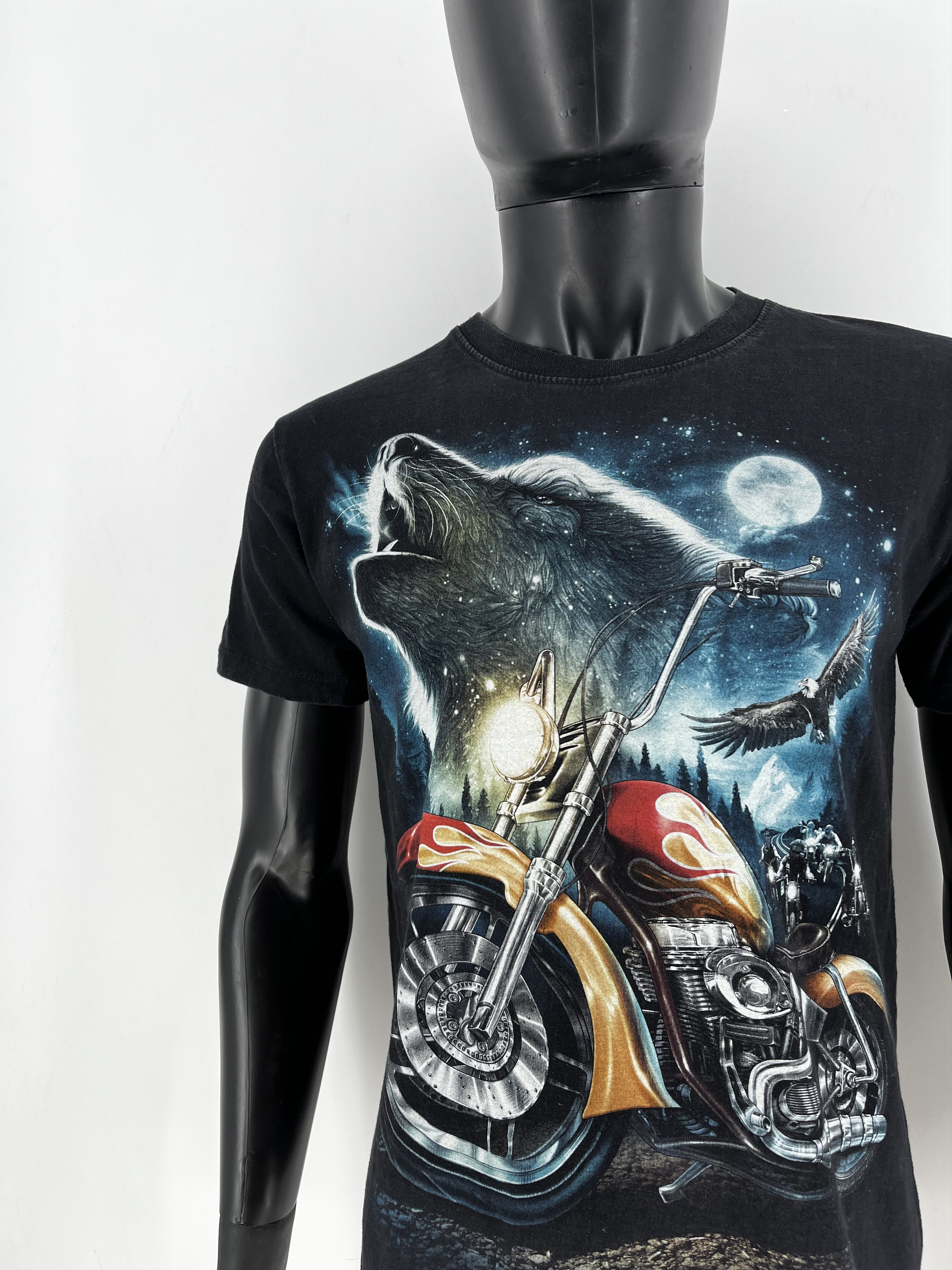 Band Tees Eagle Biker Native Indian Motorbike Front & Back Print Size US M / EU 48-50 / 2 - 7 Thumbnail