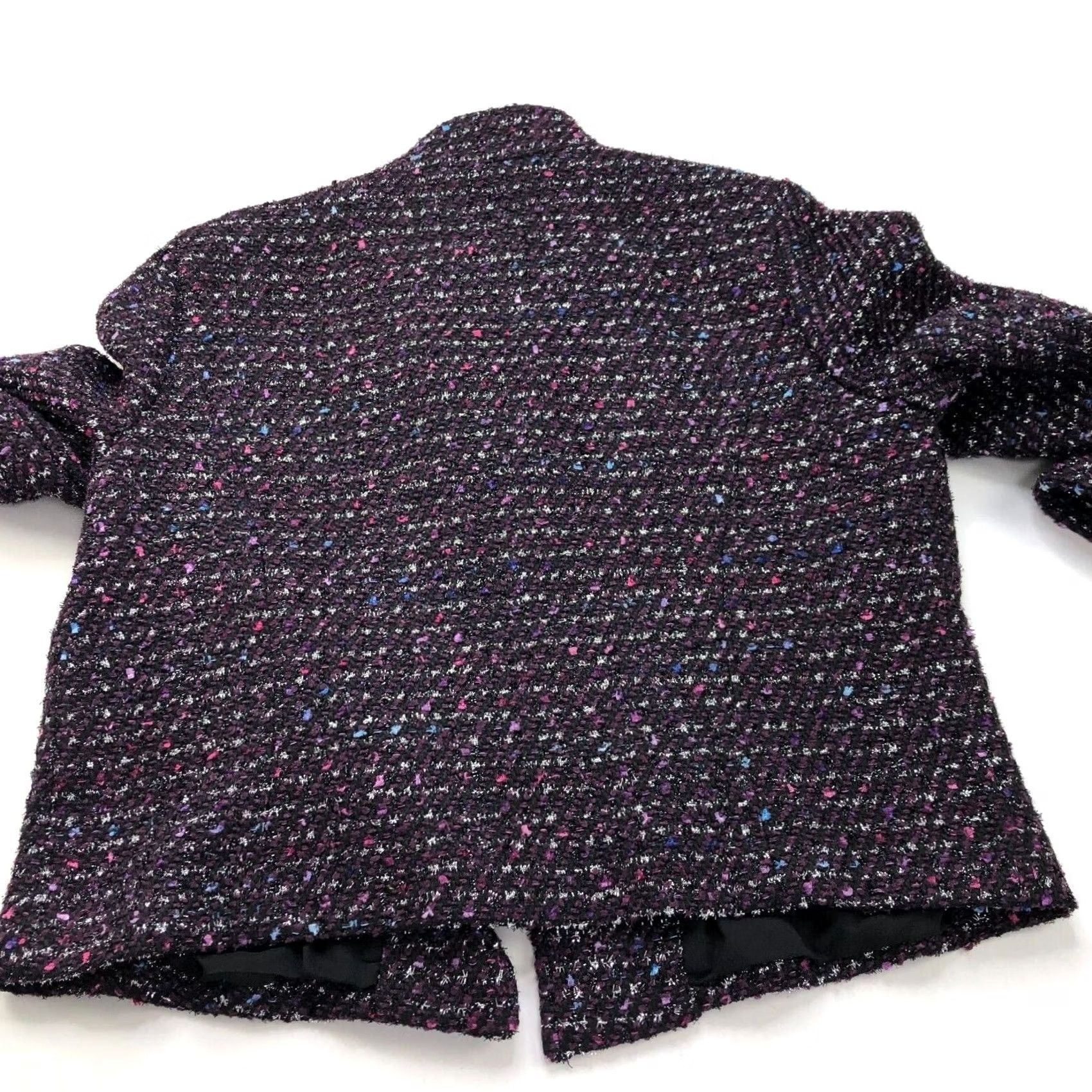 Vintage Chico's Purple Tweed Open Front Womens Jacket Blazer Style Wool Polyester Blend Mid-Length Button Closure Size XS / US 0-2 / IT 36-38 - 6 Thumbnail