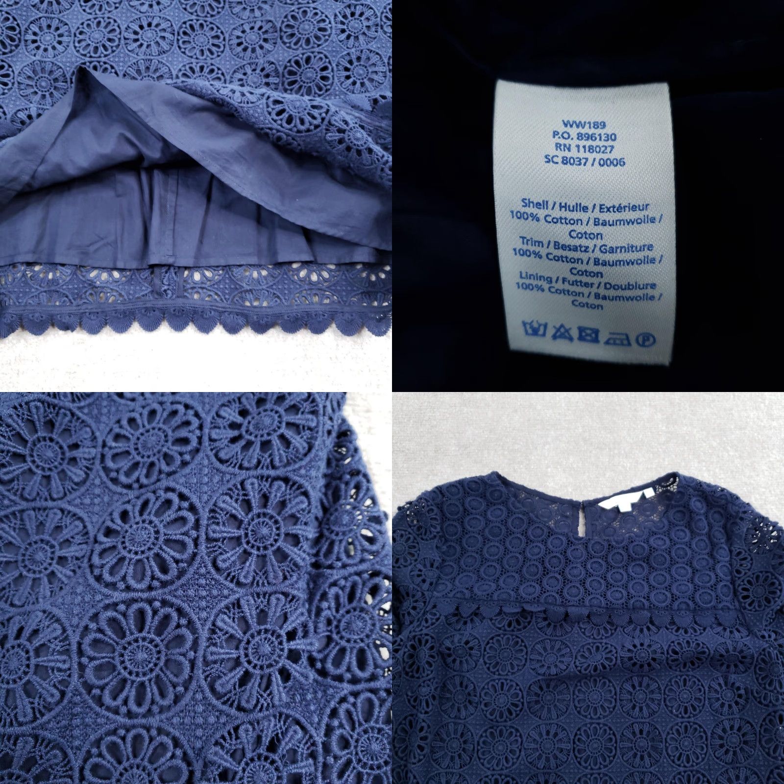 Boden VINTAGE Boden Dress Womens Size 10 Blue Floral Lace Shift Knee Length Lined Short Sleeve Size 32" / US 10 / IT 46 - 8 Thumbnail