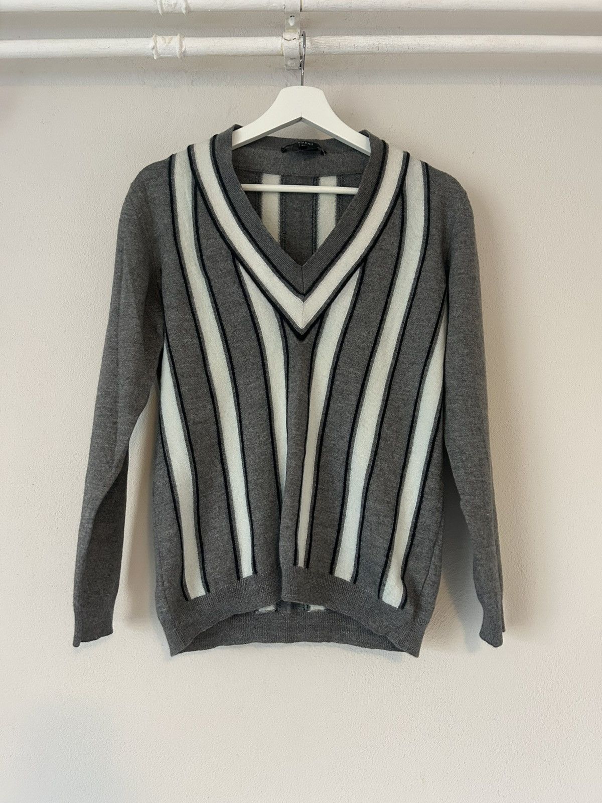 Gucci Striped V-Neck Sweater in Cashmere Wool & Silk