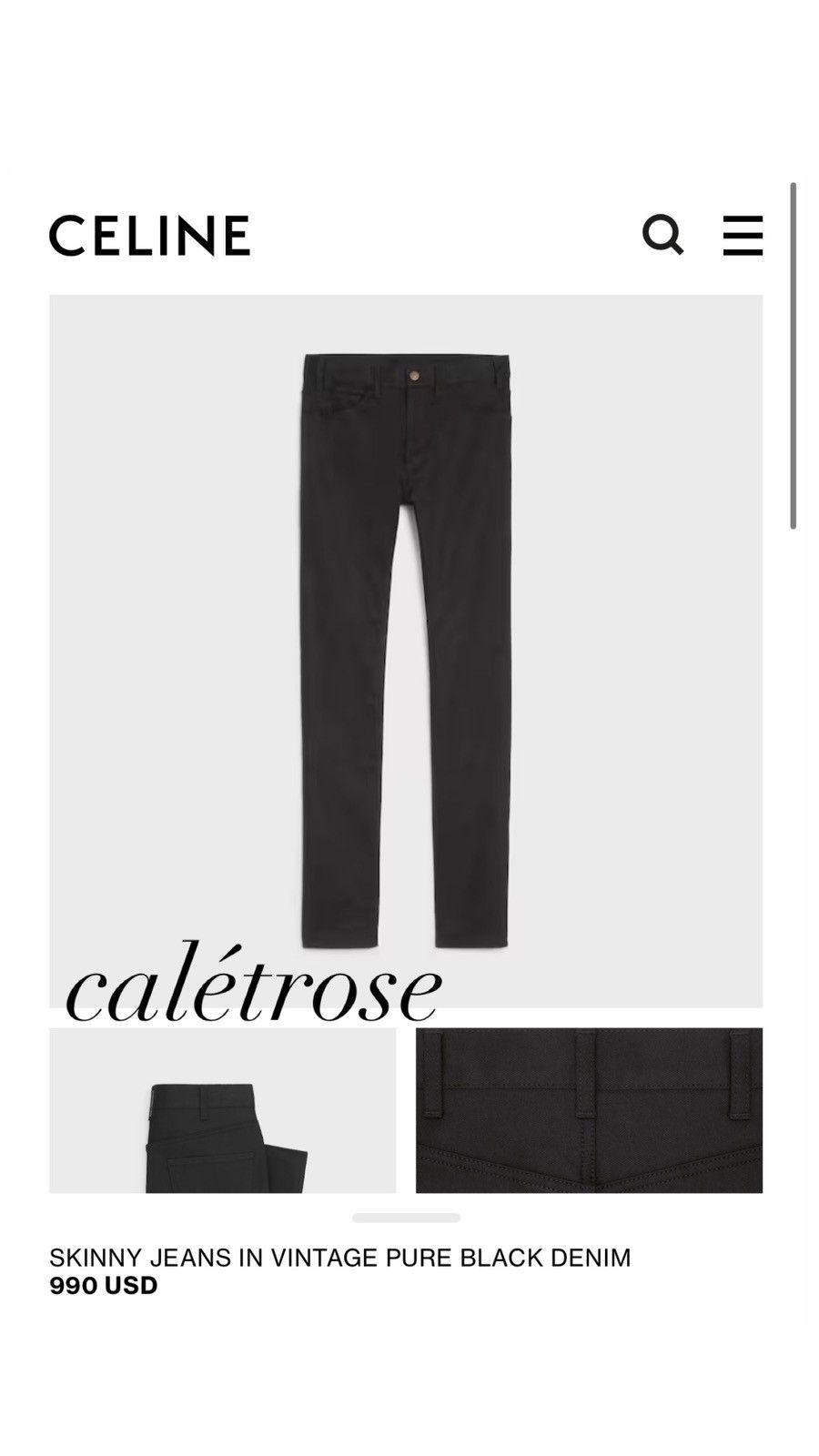 Celine $990 FW23 Celine Wiltern pure black skinny jeans Hedi 30 Size US 30 / EU 46 - 1 Thumbnail
