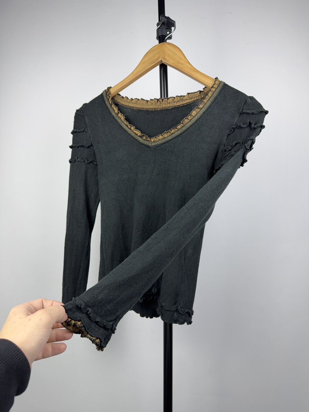Japanese Brand Vintage Gothic Ruffle Trim Black Sheer Long Sleeve Top Size S / US 4 / IT 40 - 6 Thumbnail