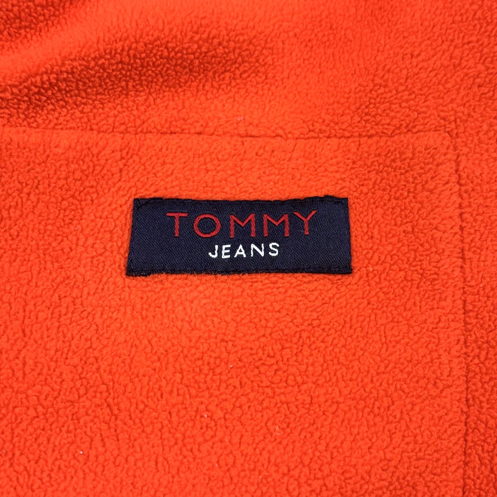 Tommy Hilfiger Tommy Jeans Vest Mens L Orange Fleece Full Zip Mock Neck Chest Pocket Logo Size 42R - 3 Thumbnail