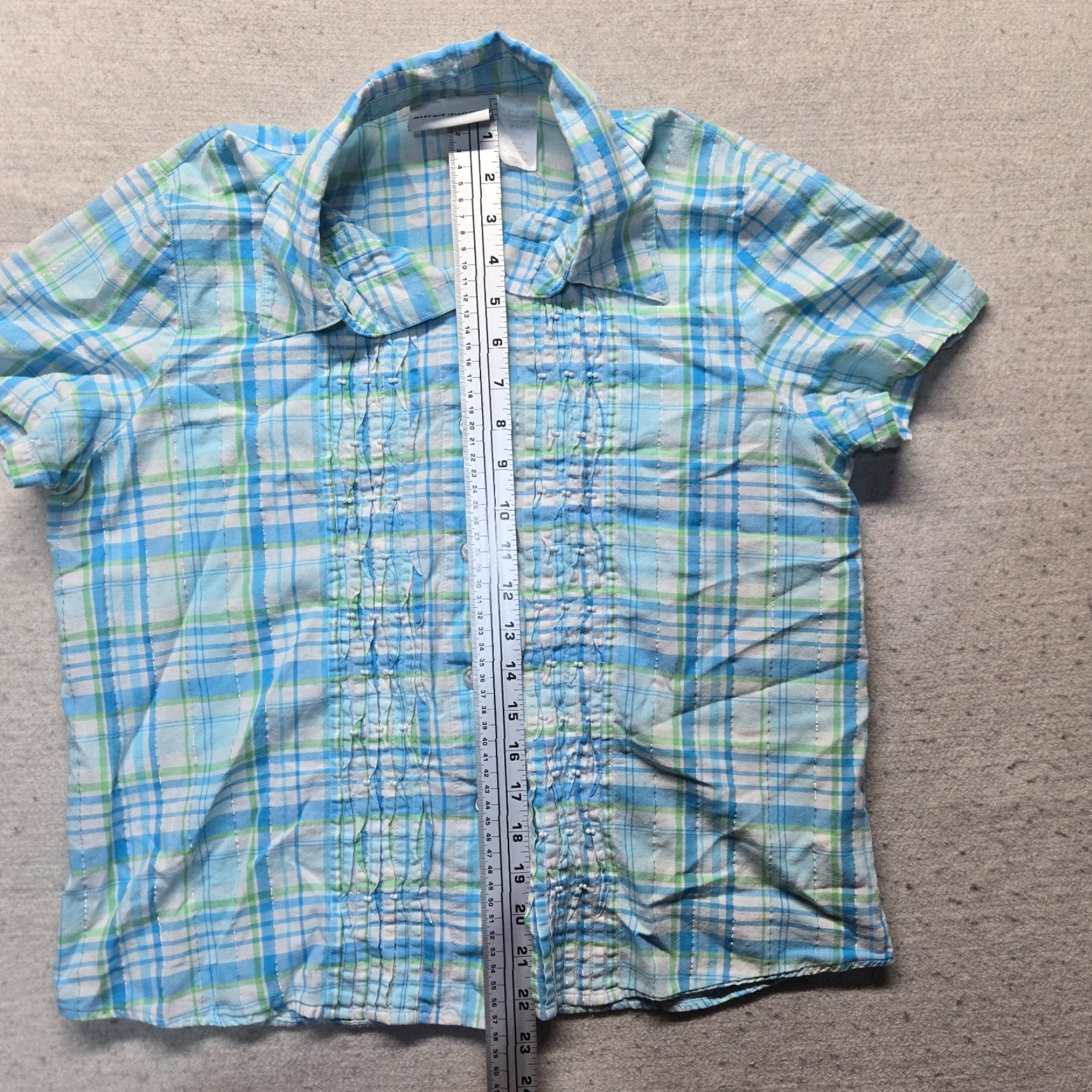 Vintage Alfred Dunner Button-Up Shirt Top Plaid Blue Collar Women’s 10 Shirt, Casual, Cotton, Short Sleeve, Regular Fit, Women, Blue, Vintage: No Size L / US 10 / IT 46 - 5 Thumbnail