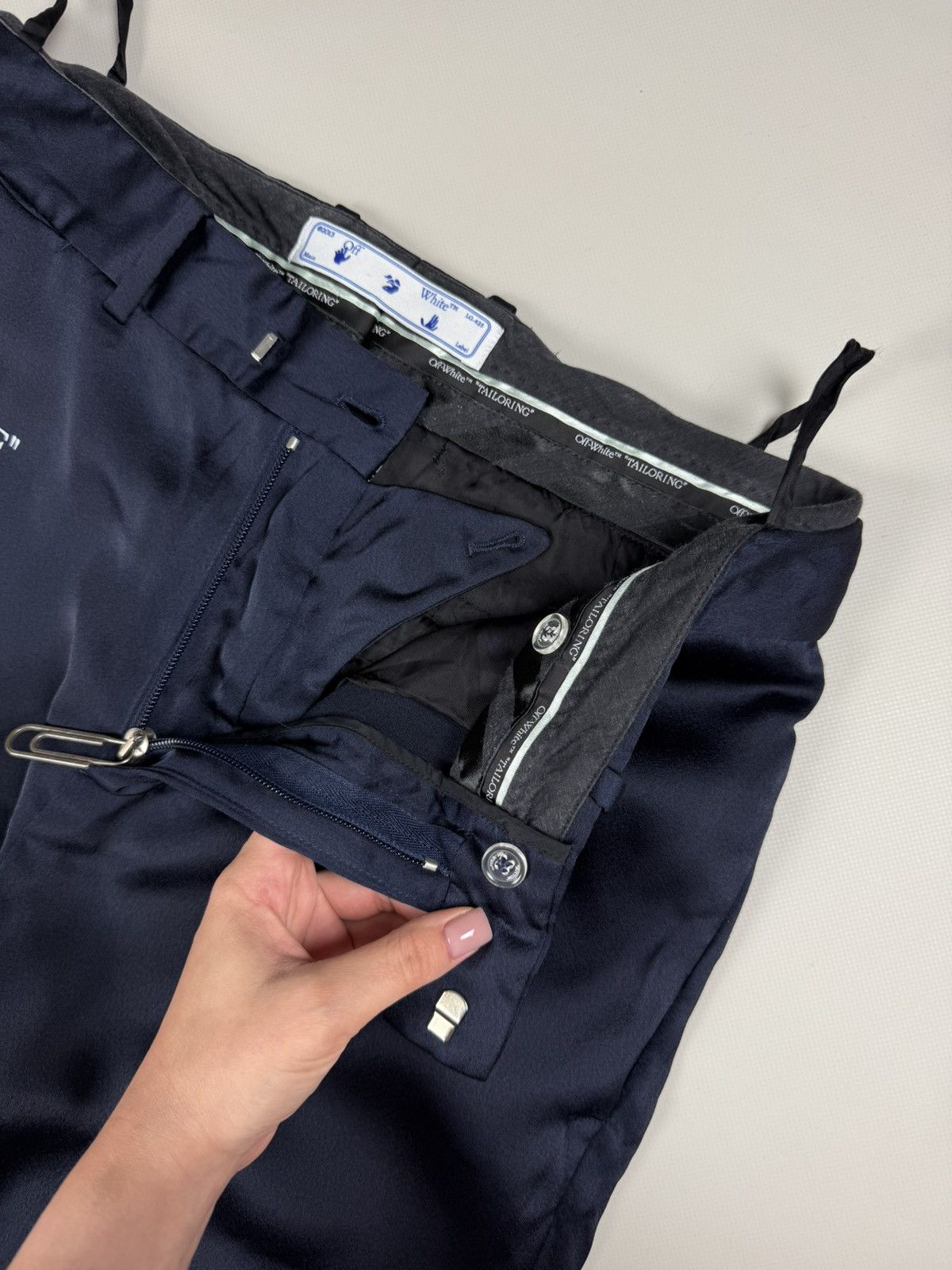 Off-White Off White Men’s Satin Dress Pants “Staff” Logo Trousers Size US 32 / EU 48 - 13 Thumbnail