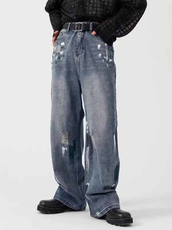 VIBE Paint splashed ripped jeans straight leg street trousers Size US 32 / EU 48 - 5 Thumbnail