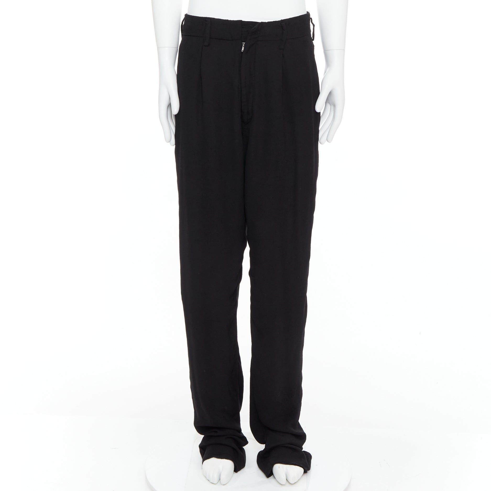 Yohji Yamamoto YOHJI YAMAMOTO Y's black rayon pleated front wide tapered pants JP3 L Size US 29 - 1 Thumbnail