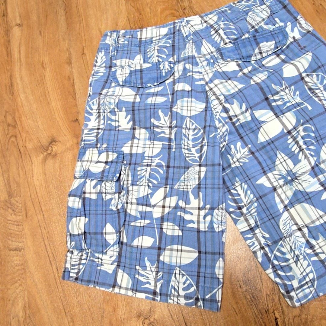 Other Plugg Cargo Shorts Blue Floral Plaid Pattern 34 Mens Shorts Size US 34 / EU 50 - 6 Thumbnail