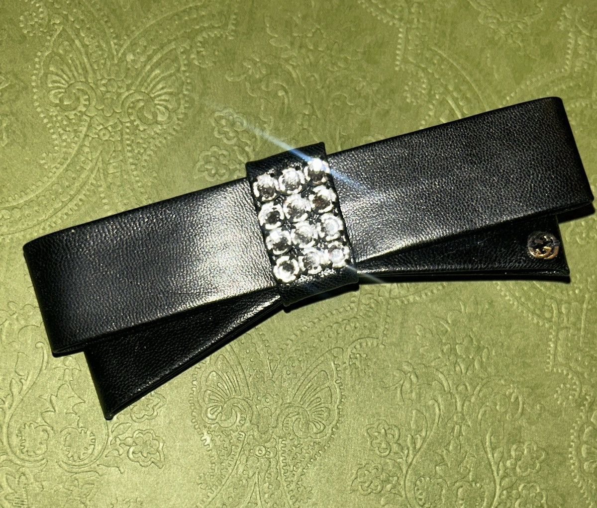 Gucci GUCCI Black Leather and Crystal Embellished Bow Hair Clip Size ONE SIZE - 2 Thumbnail