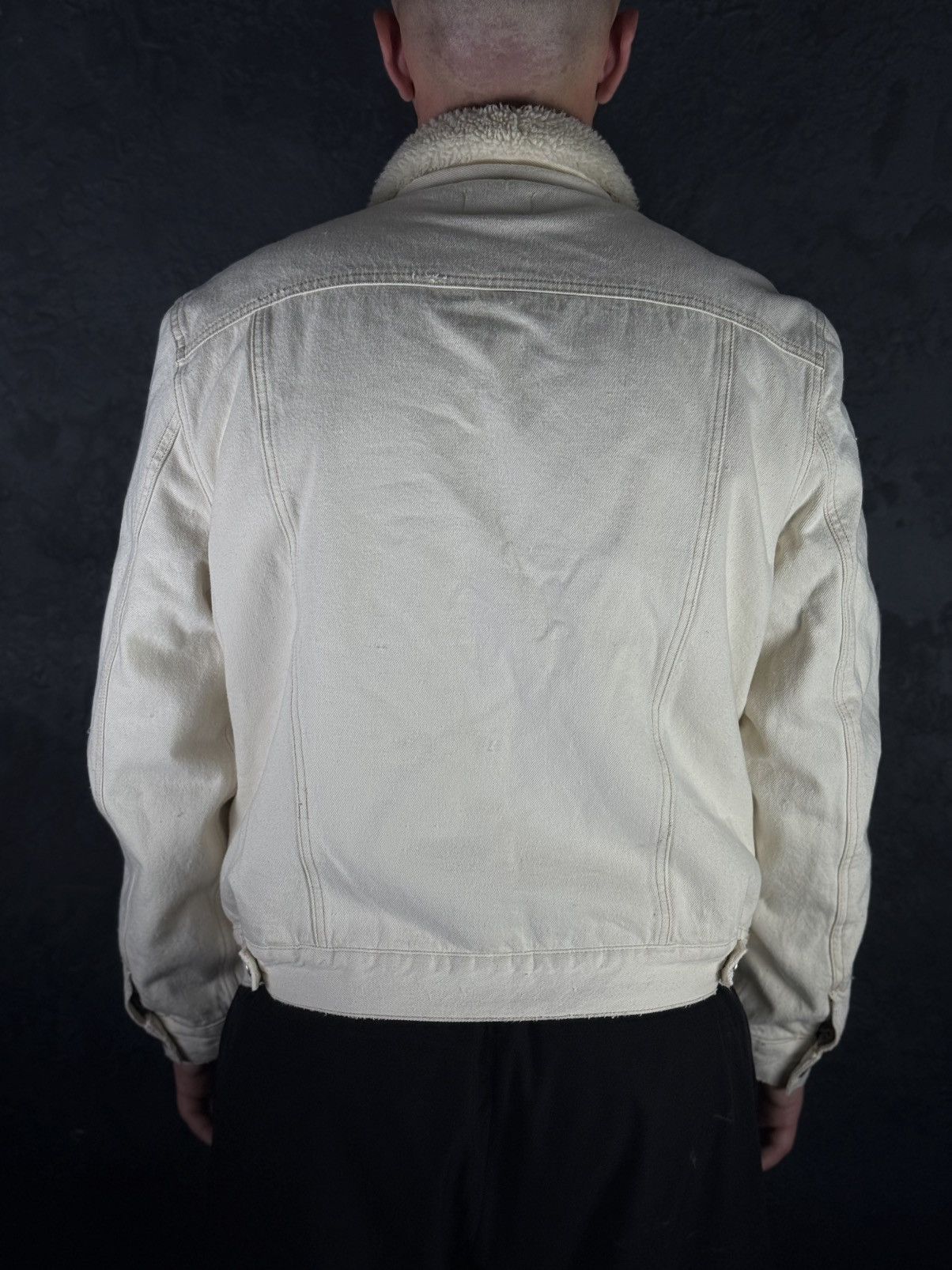 Allsaints AllSaints Mens Cream Cotton Sherpa Lined Denim Jacket Size US L / EU 52-54 / 3 - 2 Thumbnail