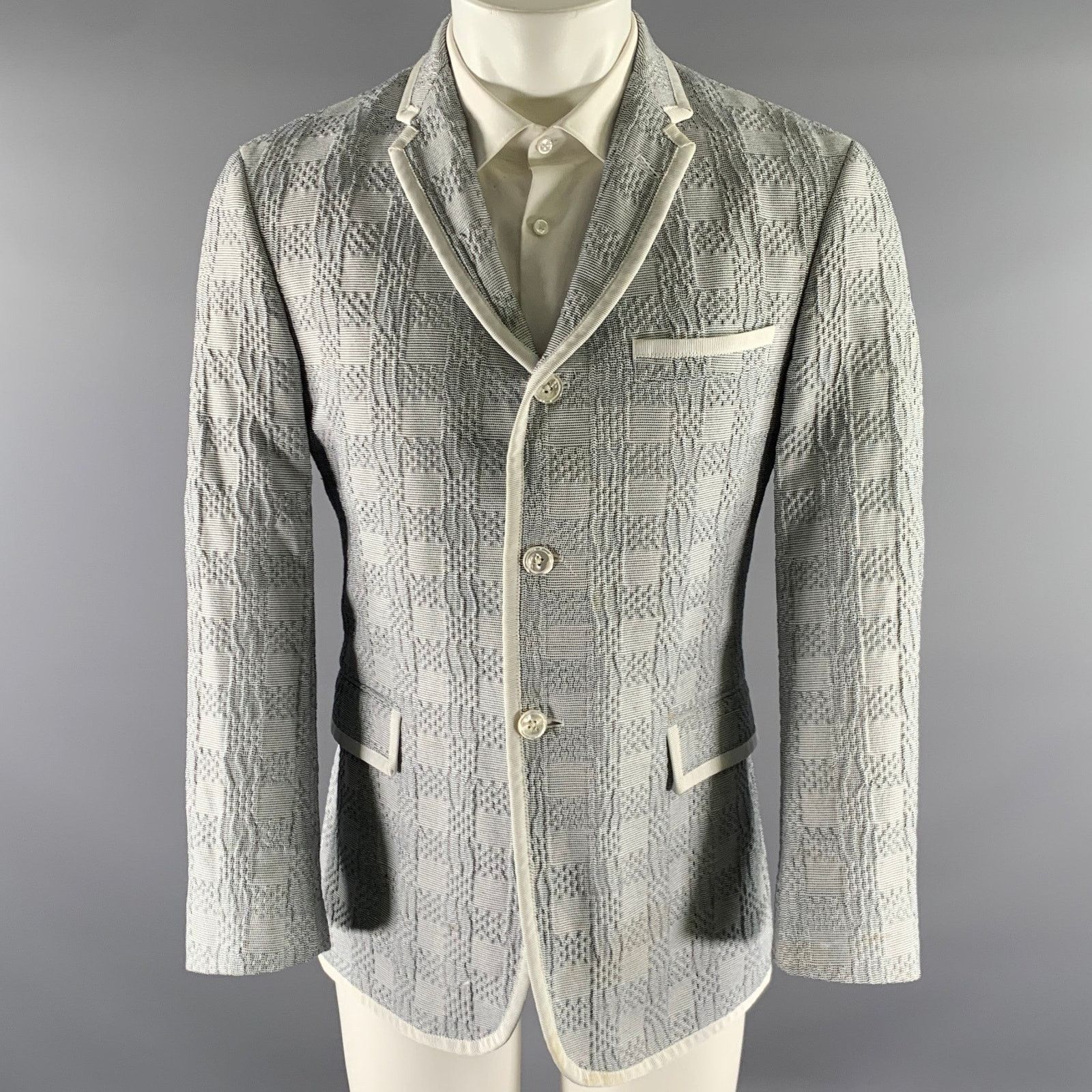 Brooks Brothers Black Fleece BLACK FLEECE Size 40 White Navy Plaid Cotton Sport Coat Size US XXS / EU 40 - 1 Thumbnail