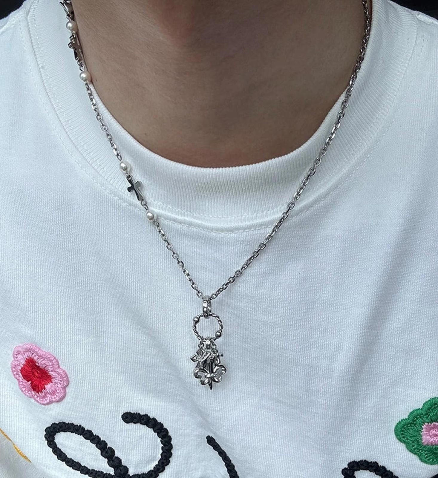 Japanese Brand Silver Men's Cross Pendant Necklace, Chain Accessory Size ONE SIZE - 1 Thumbnail