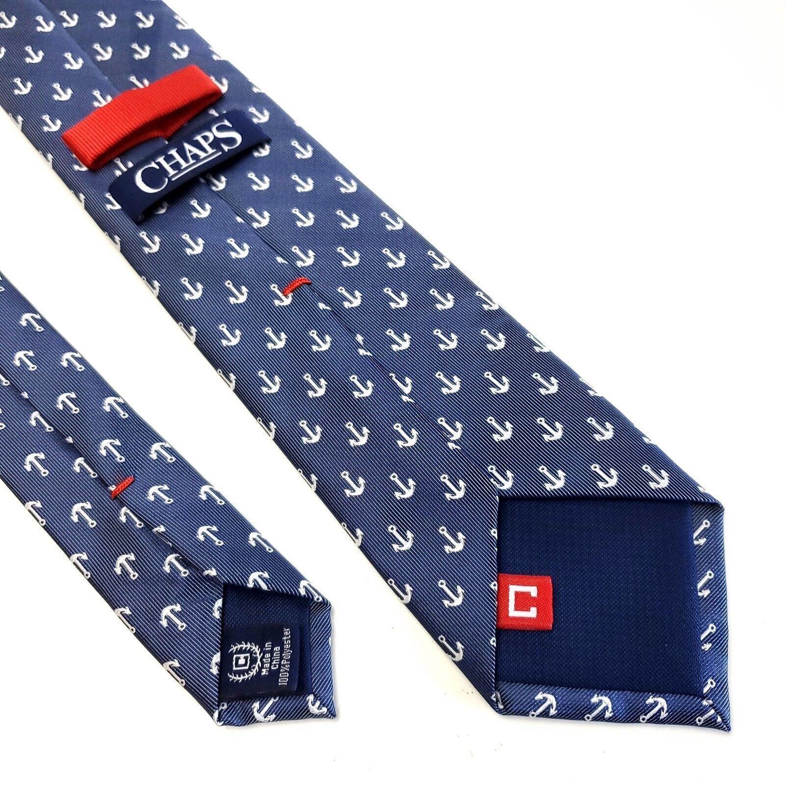 Chaps Chaps Polyester Nautical Blue Woven Short Skinny Tie Size ONE SIZE - 5 Thumbnail