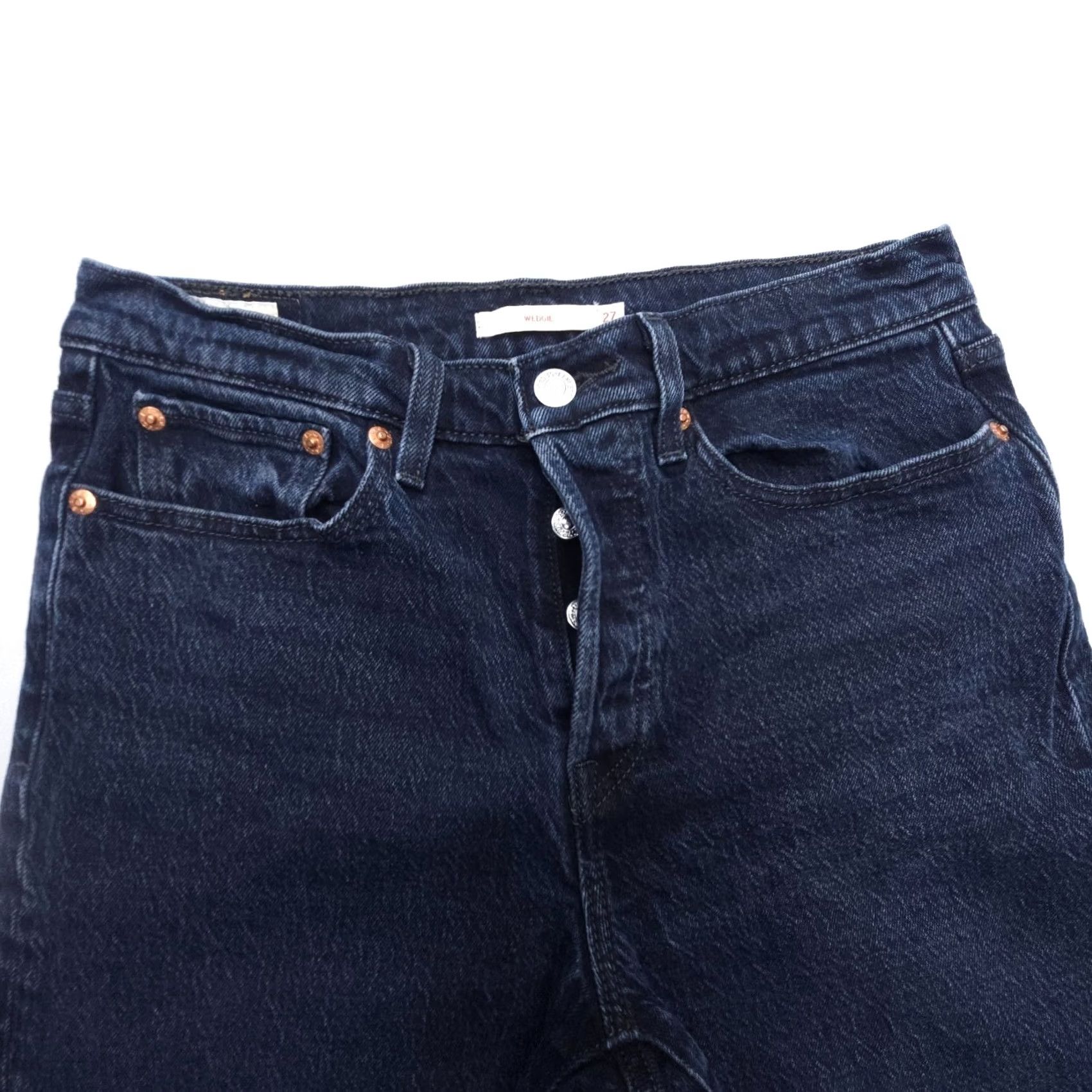 Levi's Levi's Premium Wedgie Jeans Womens 27 Button Fly High Rise Dark Wash Raw Hem Jeans Womens 27 Blue Levi's Wedgie Fit 5-Pocket Distressed Size 27" / US 4 / IT 40 - 4 Thumbnail