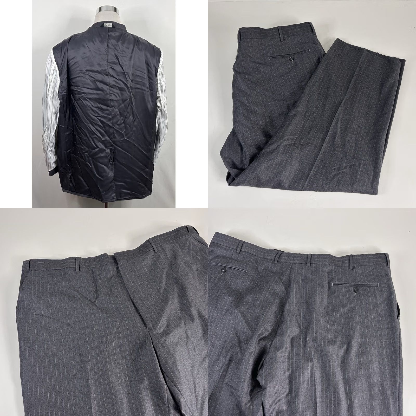 Jos. A. Bank Jos A Bank 52R Suit Gray Striped Wool 2 Piece Flat Front Notch Lapel 2-Button Vented Regular Mens Size 52R - 8 Thumbnail