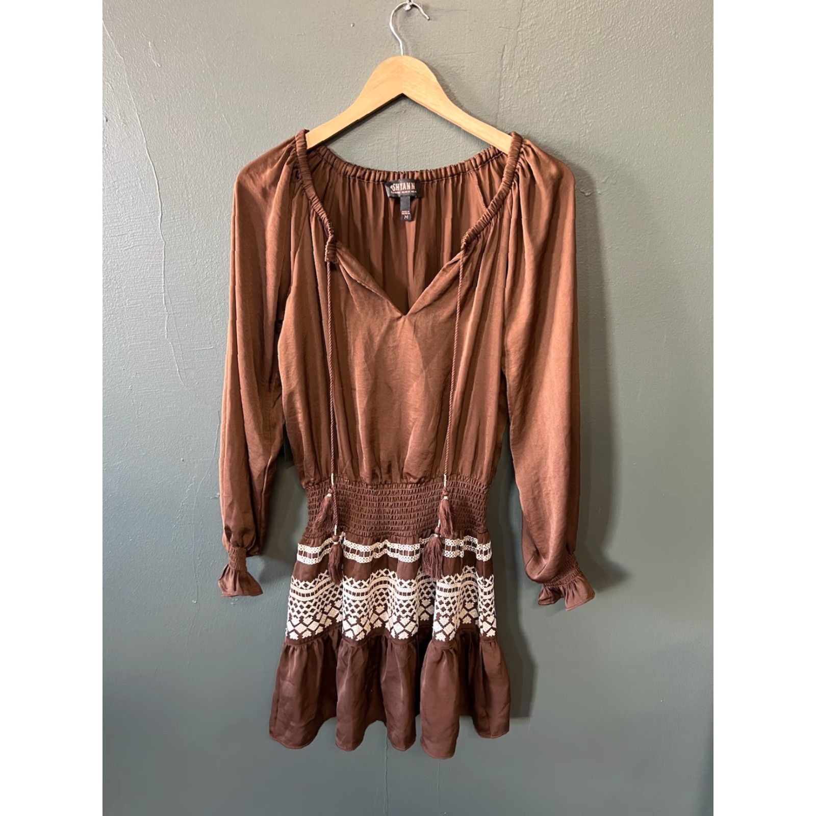 Vintage Shyanne Womens Brown Long Sleeve Country Mini Dress Size M NEW Size M / US 6-8 / IT 42-44 - 2 Thumbnail